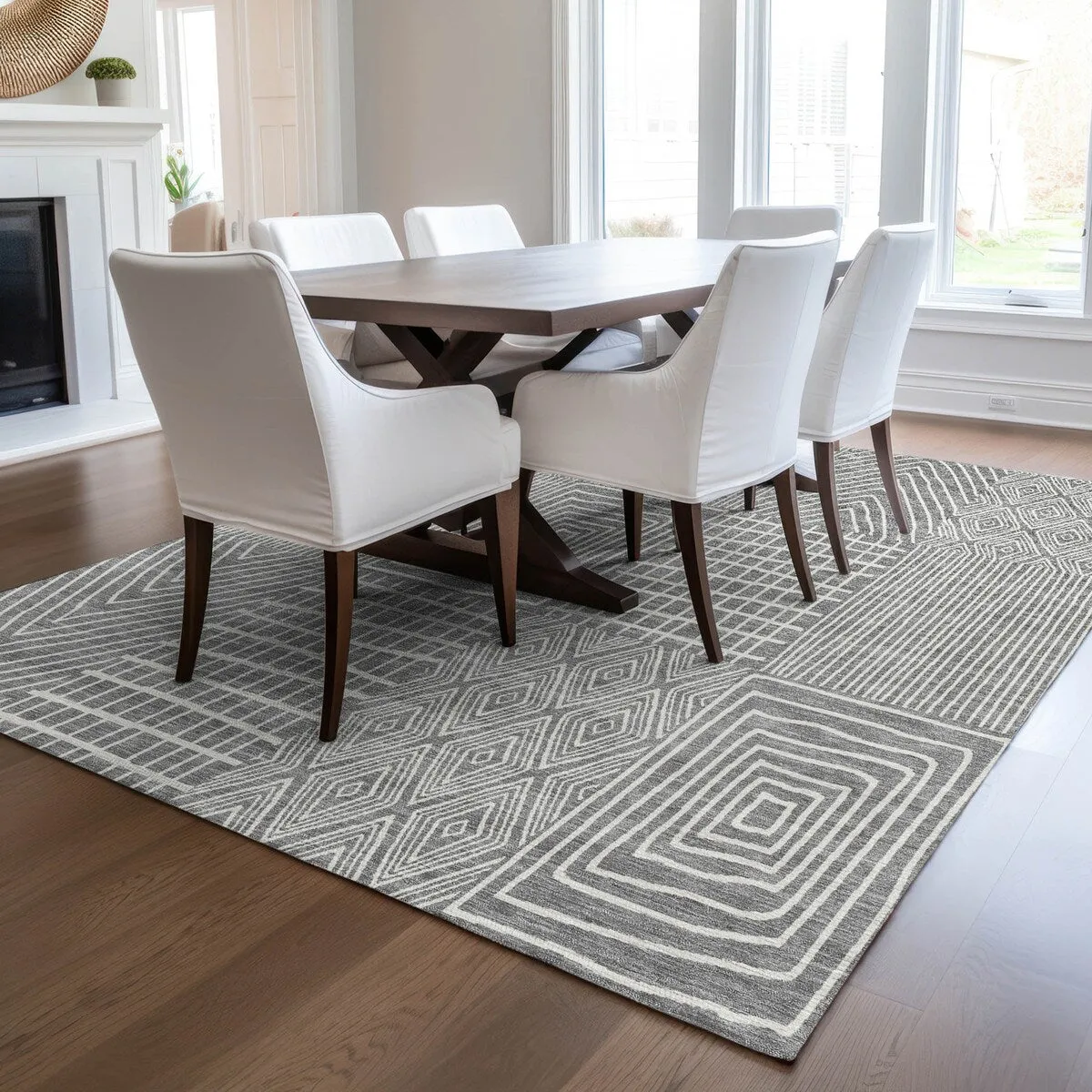 Machine Washable Indoor/ Outdoor Geo Patchwork Chantille Rug