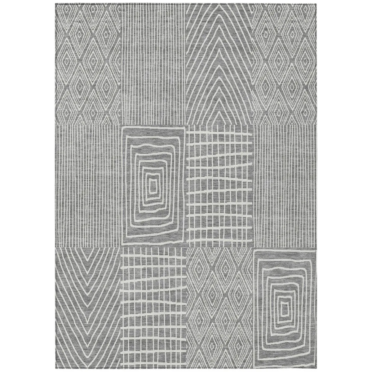 Machine Washable Indoor/ Outdoor Geo Patchwork Chantille Rug