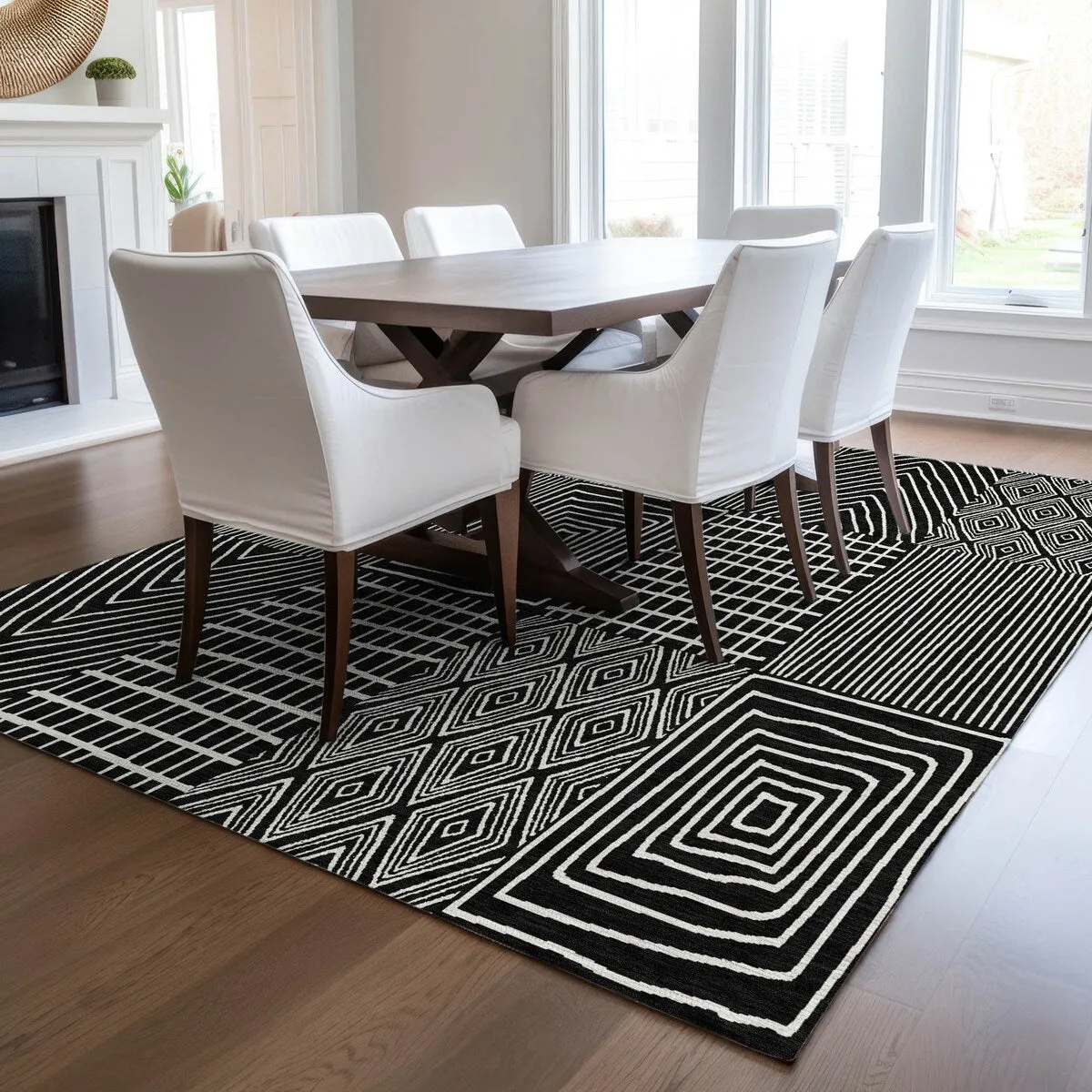 Machine Washable Indoor/ Outdoor Geo Patchwork Chantille Rug