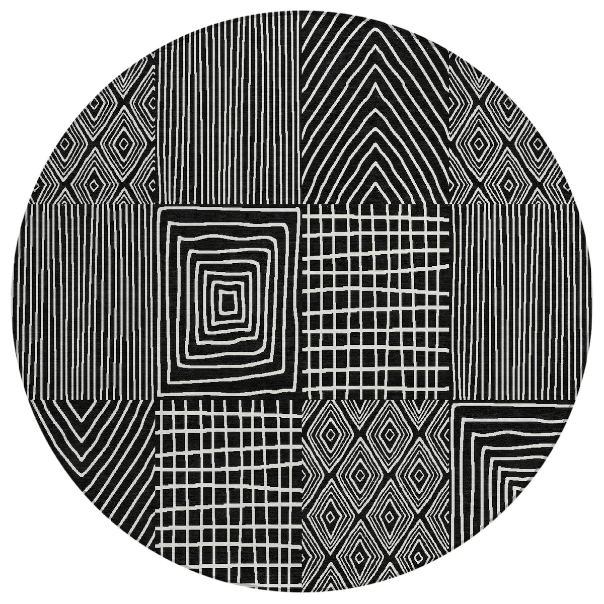 Machine Washable Indoor/ Outdoor Geo Patchwork Chantille Rug