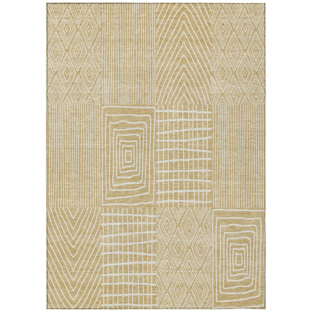 Machine Washable Indoor/ Outdoor Geo Patchwork Chantille Rug