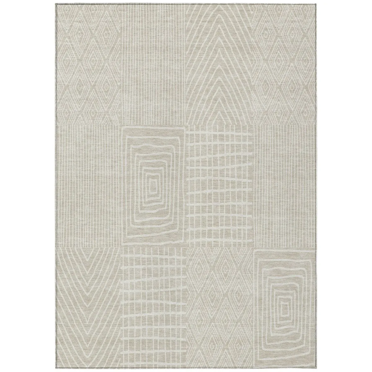 Machine Washable Indoor/ Outdoor Geo Patchwork Chantille Rug