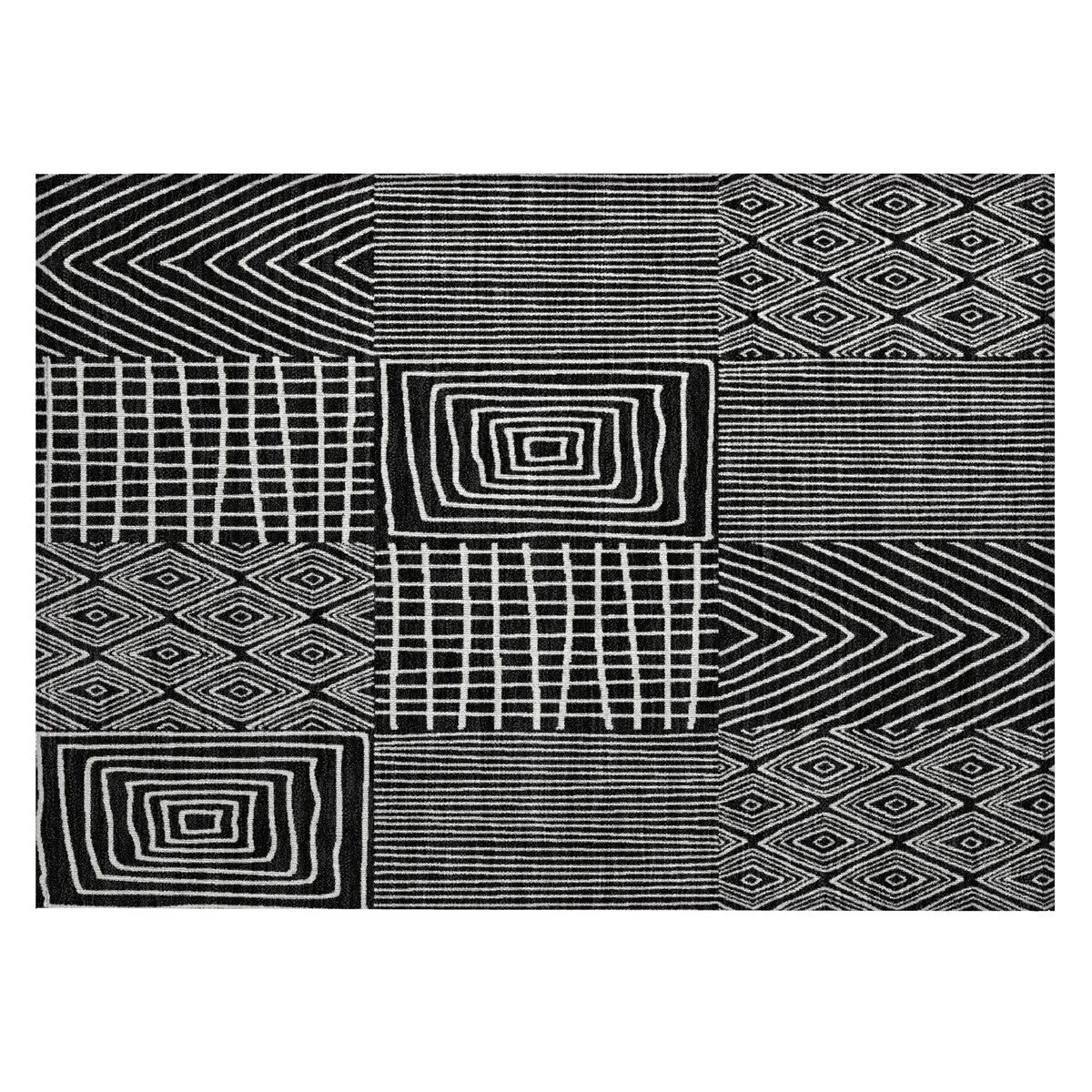 Machine Washable Indoor/ Outdoor Geo Patchwork Chantille Rug