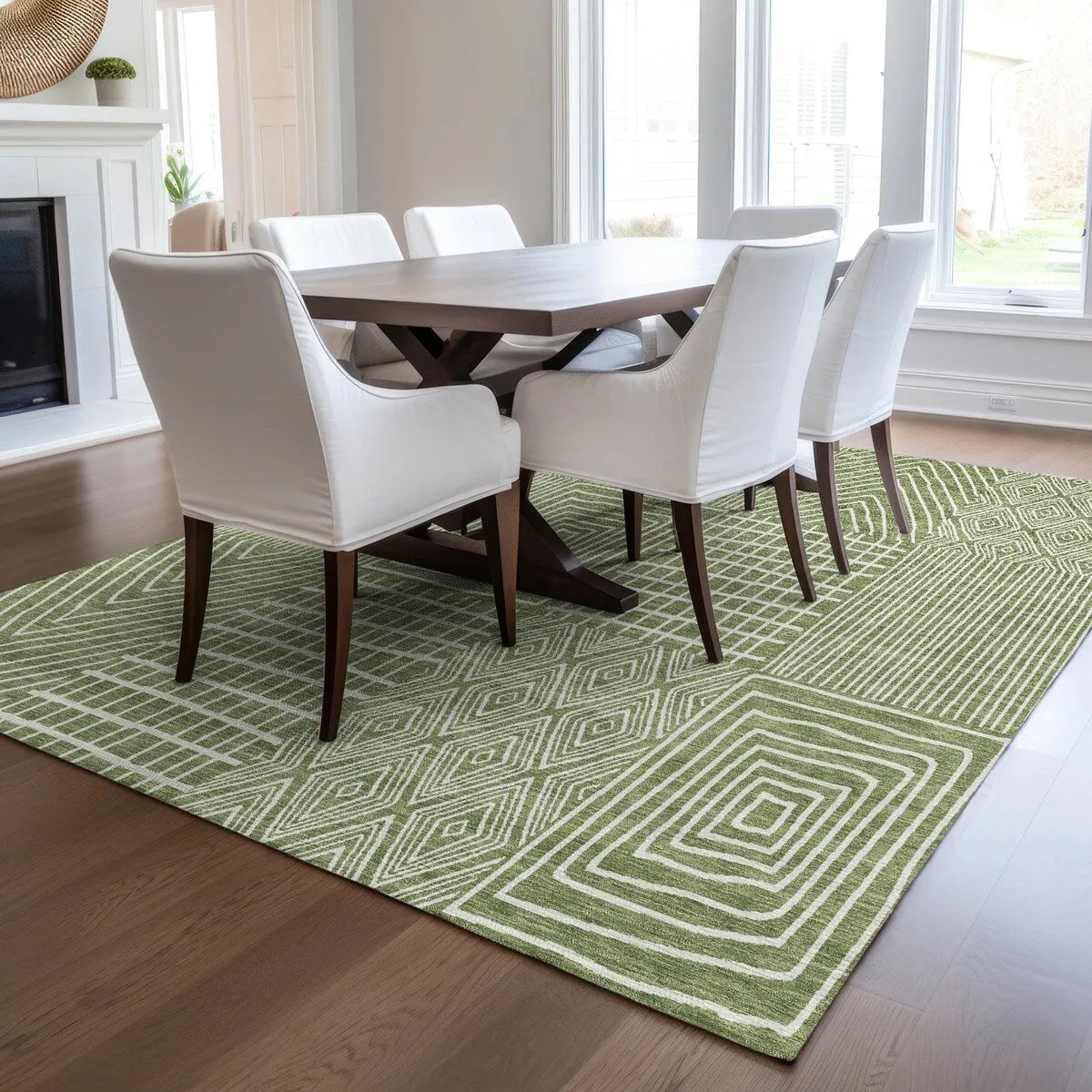 Machine Washable Indoor/ Outdoor Geo Patchwork Chantille Rug