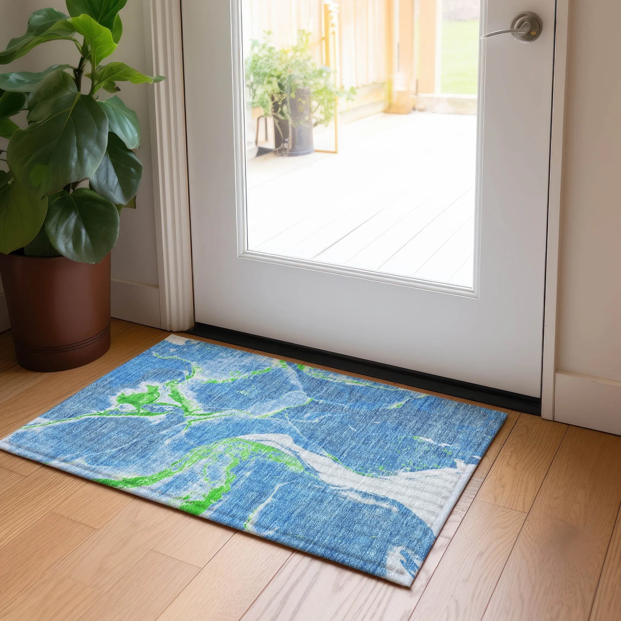 Machine Washable Indoor/ Outdoor Modern Abstract Chantille Rug