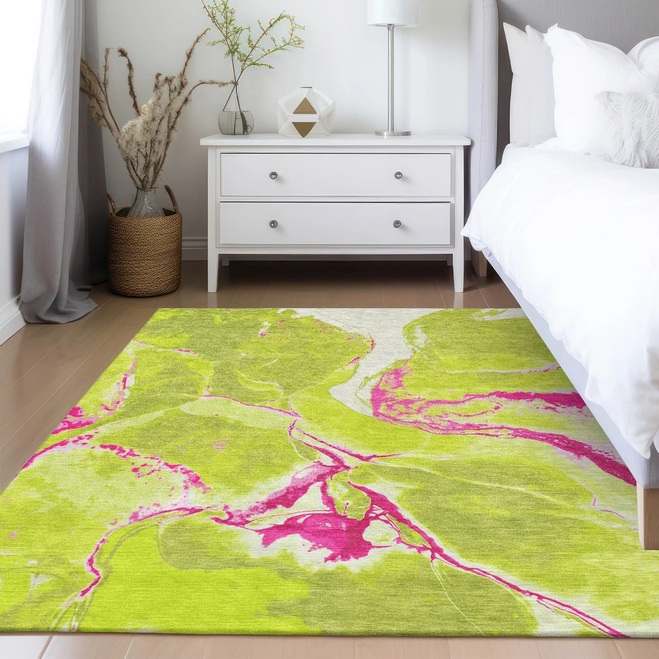 Machine Washable Indoor/ Outdoor Modern Abstract Chantille Rug