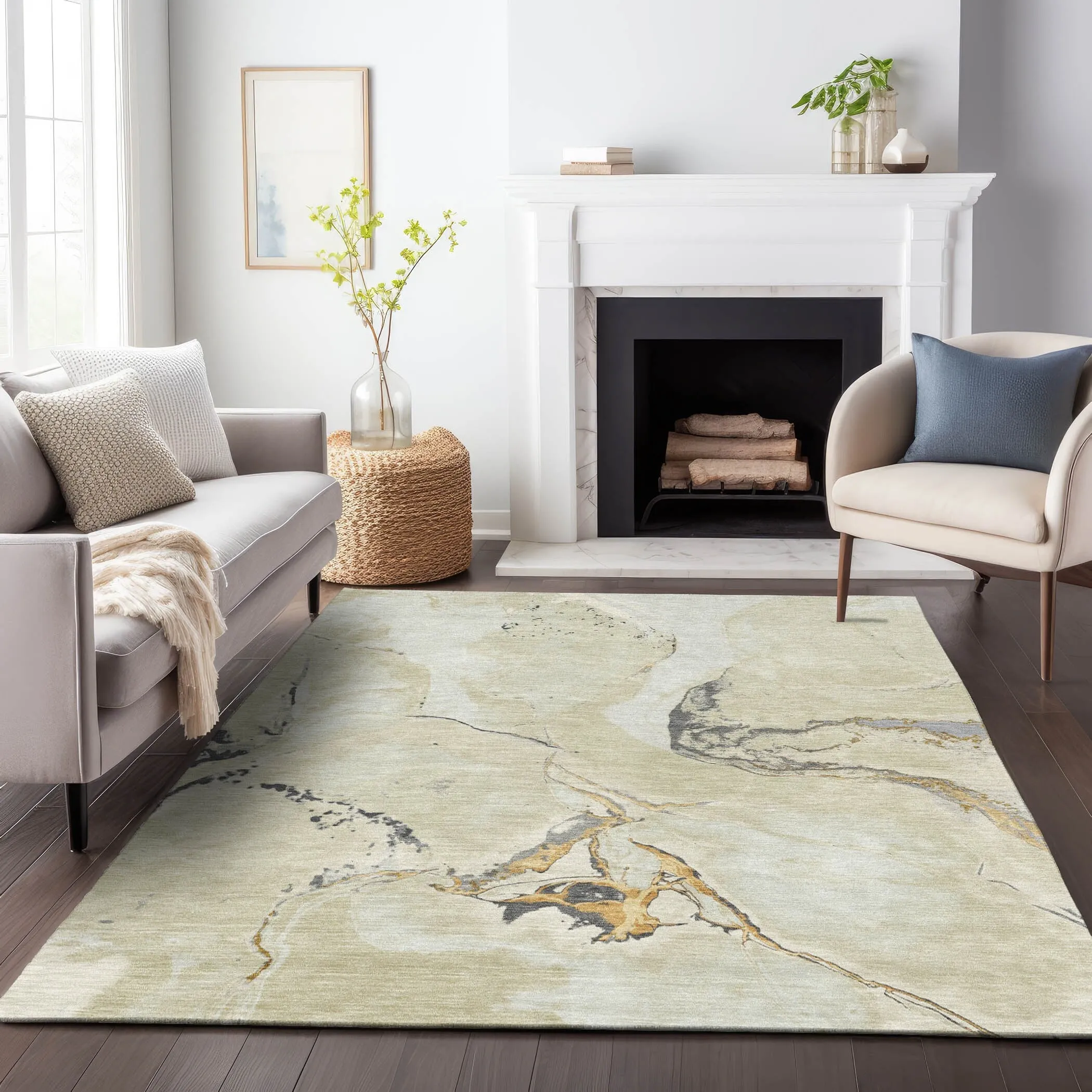 Machine Washable Indoor/ Outdoor Modern Abstract Chantille Rug