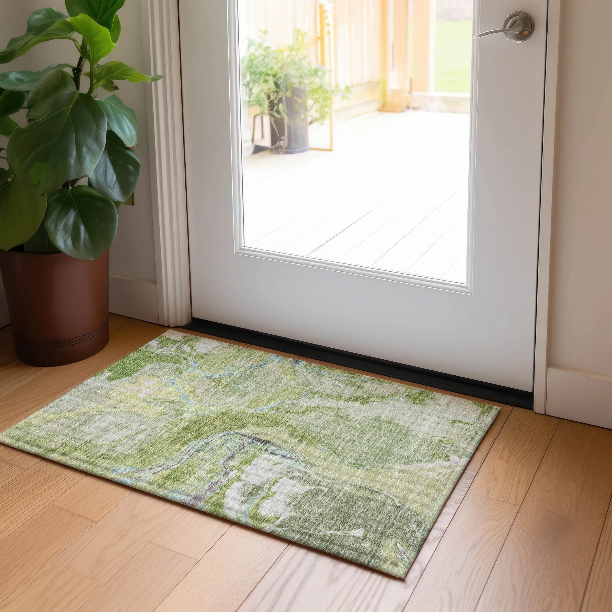 Machine Washable Indoor/ Outdoor Modern Abstract Chantille Rug