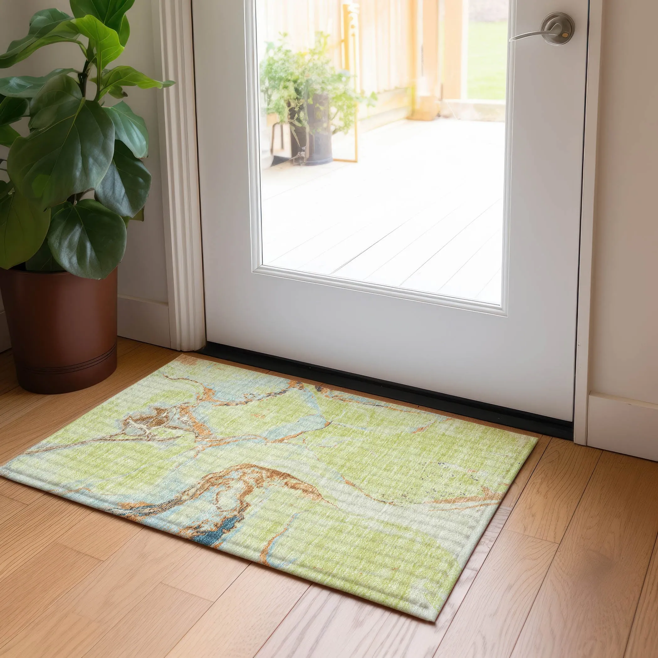 Machine Washable Indoor/ Outdoor Modern Abstract Chantille Rug