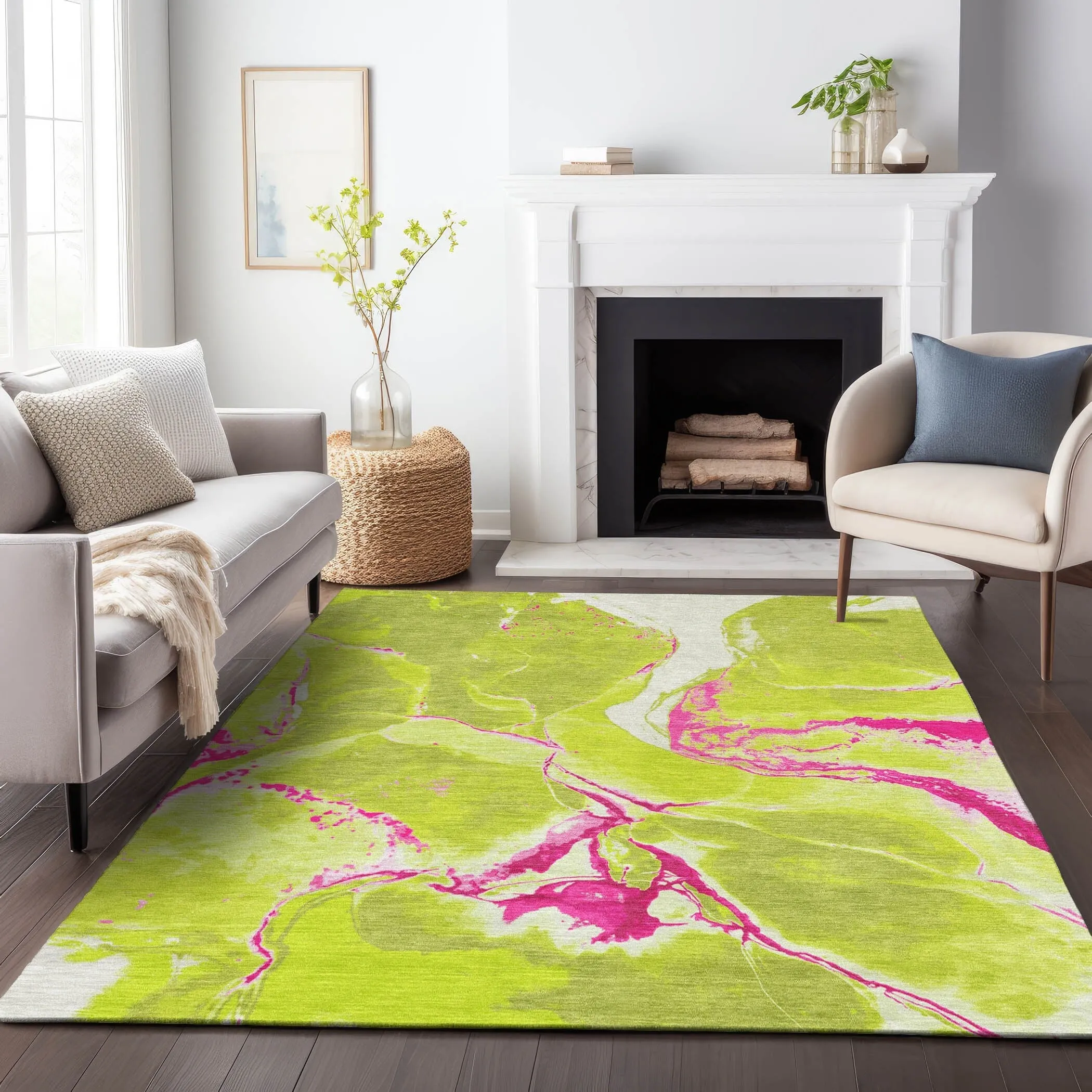 Machine Washable Indoor/ Outdoor Modern Abstract Chantille Rug