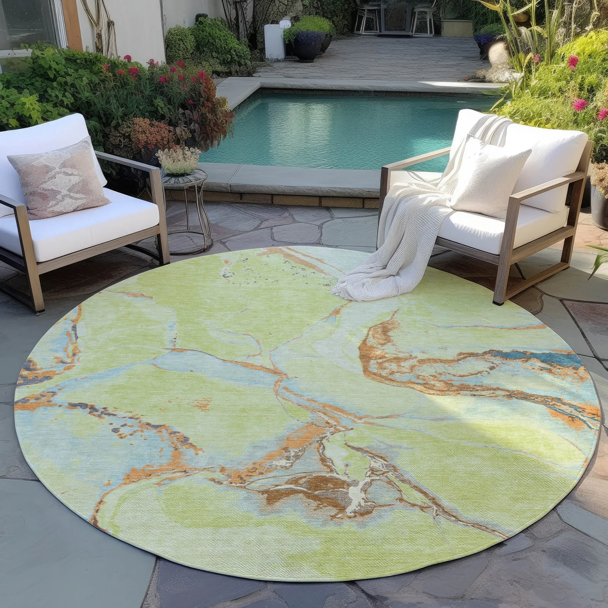 Machine Washable Indoor/ Outdoor Modern Abstract Chantille Rug