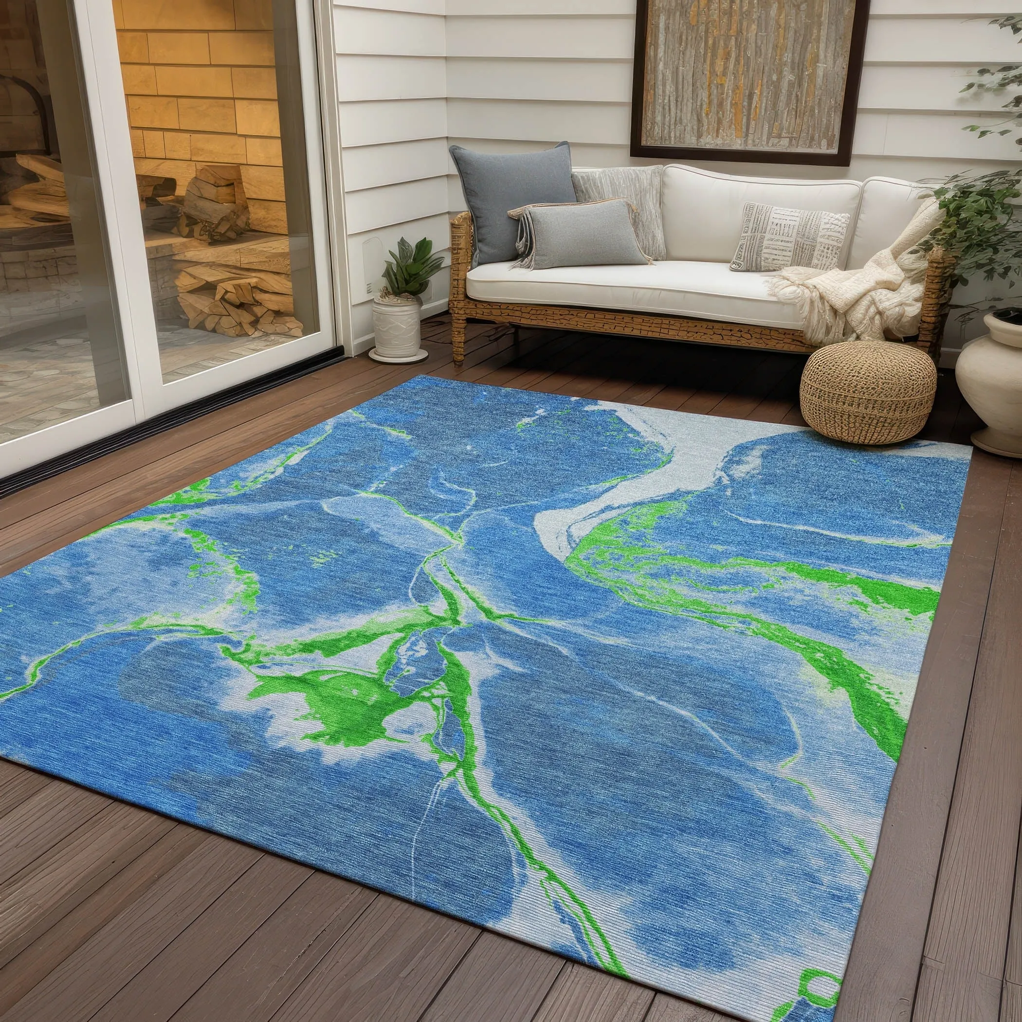 Machine Washable Indoor/ Outdoor Modern Abstract Chantille Rug