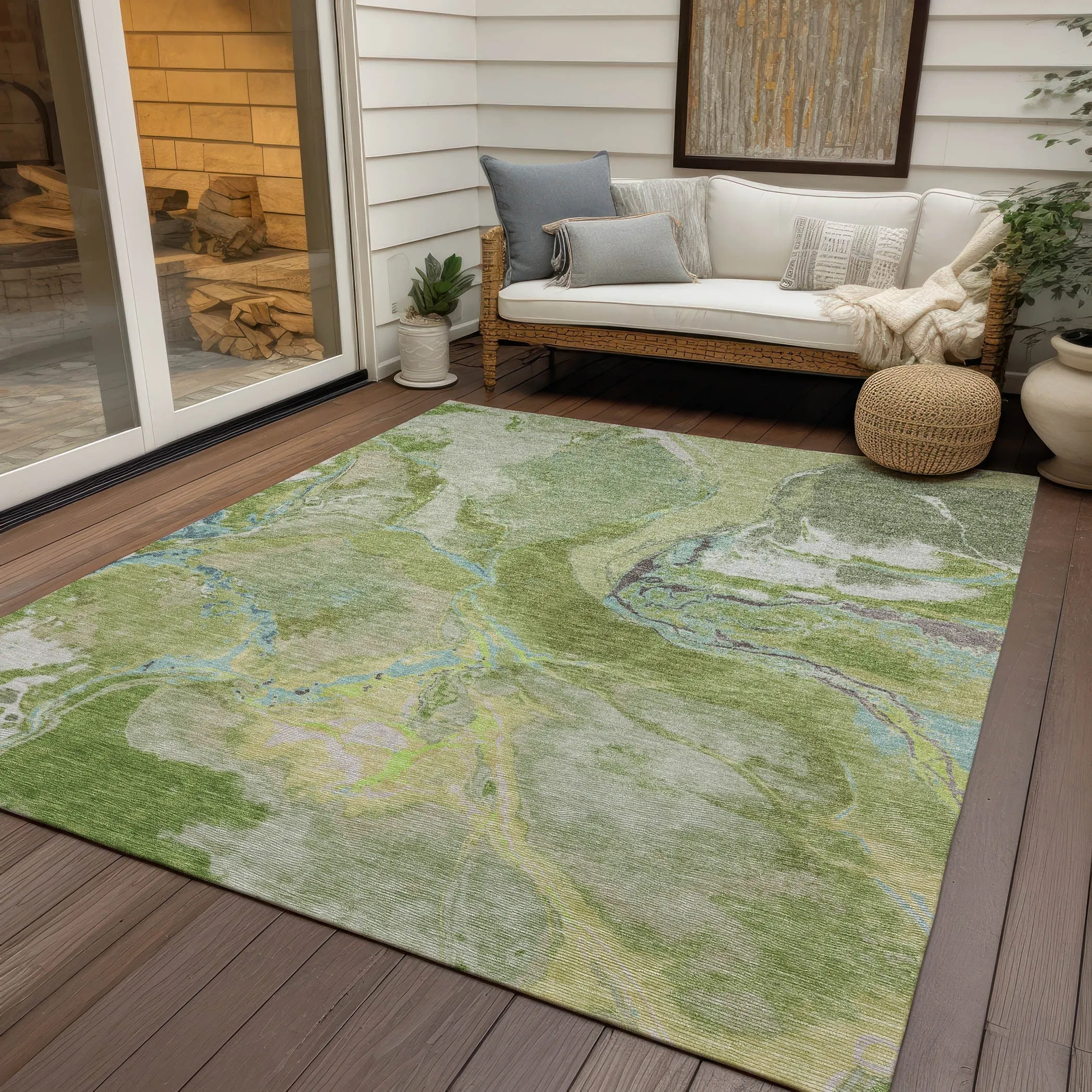 Machine Washable Indoor/ Outdoor Modern Abstract Chantille Rug