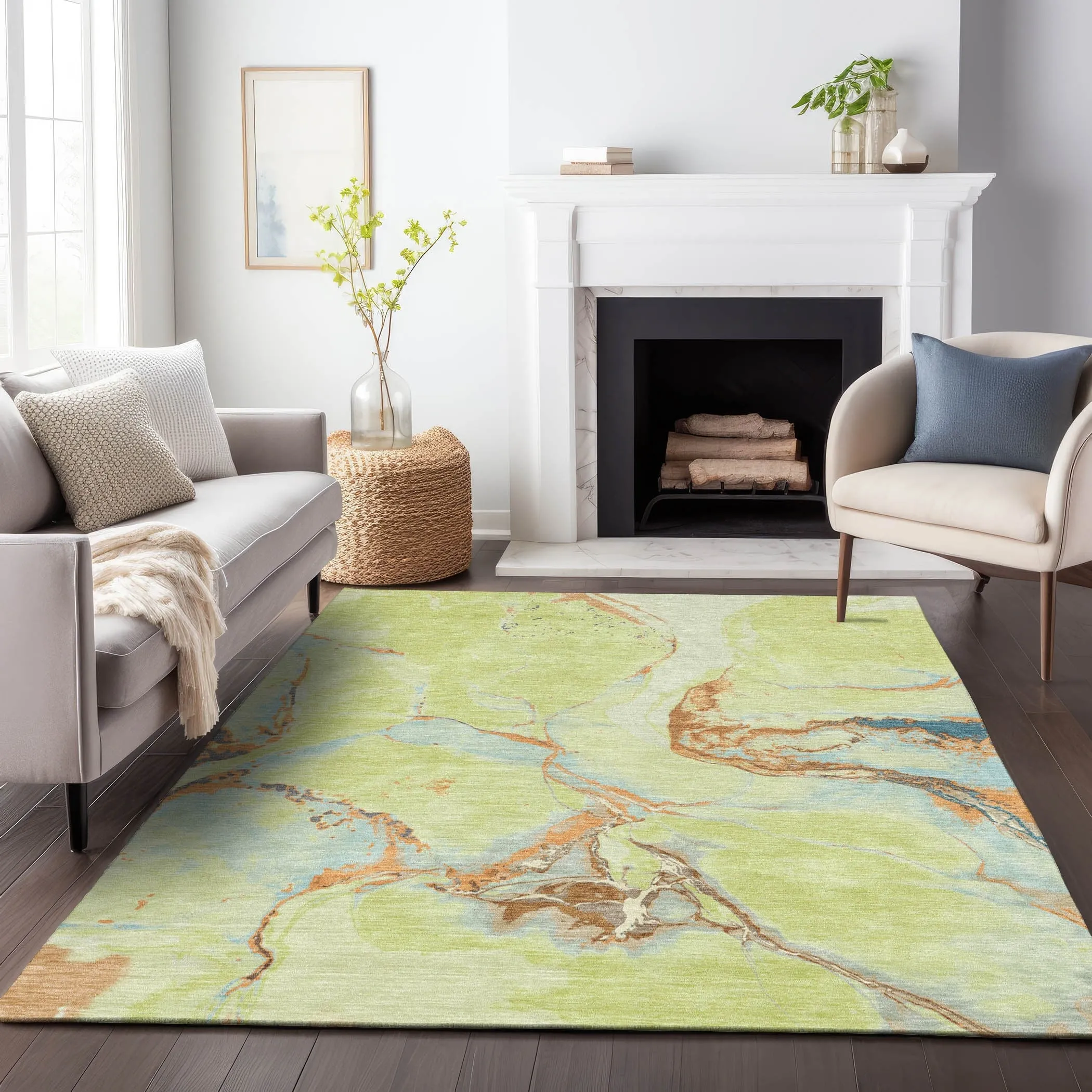 Machine Washable Indoor/ Outdoor Modern Abstract Chantille Rug