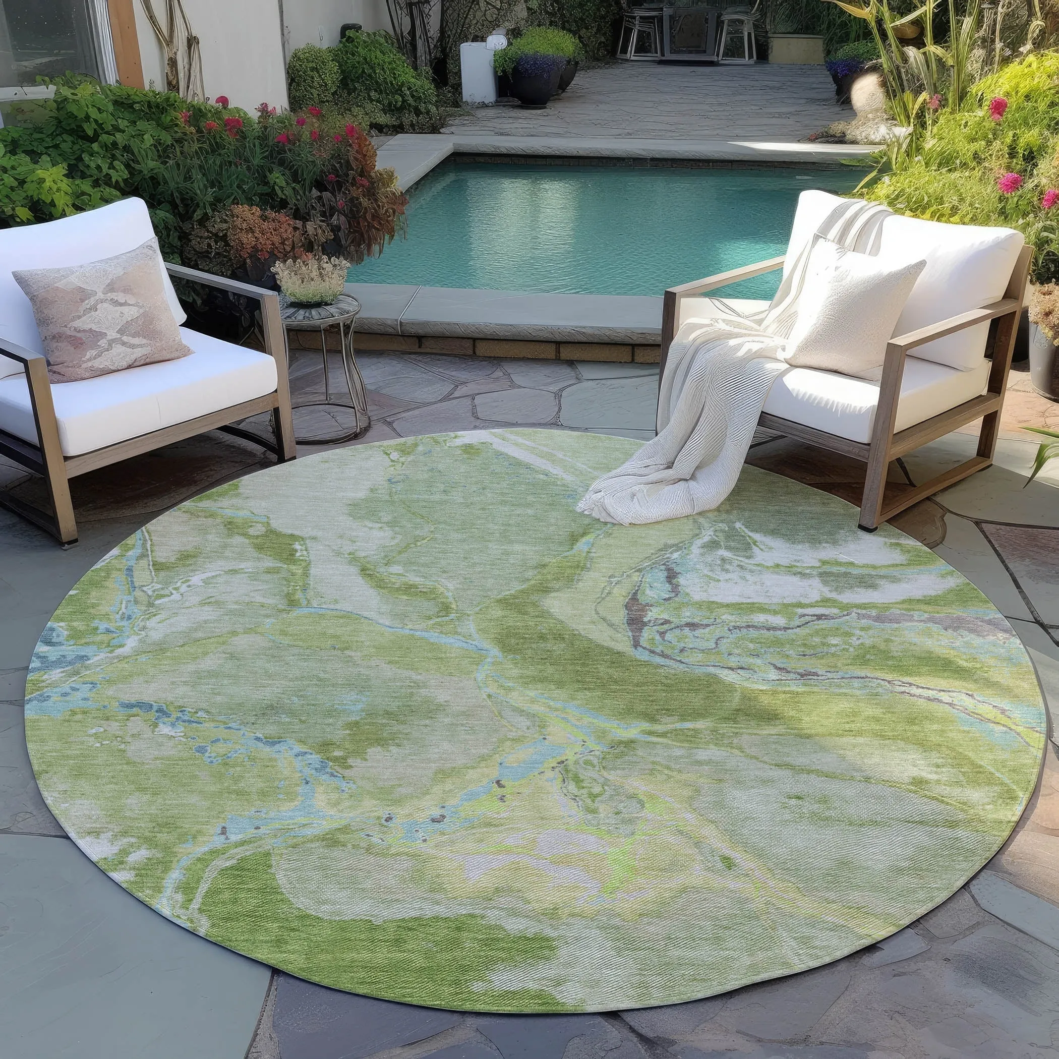Machine Washable Indoor/ Outdoor Modern Abstract Chantille Rug