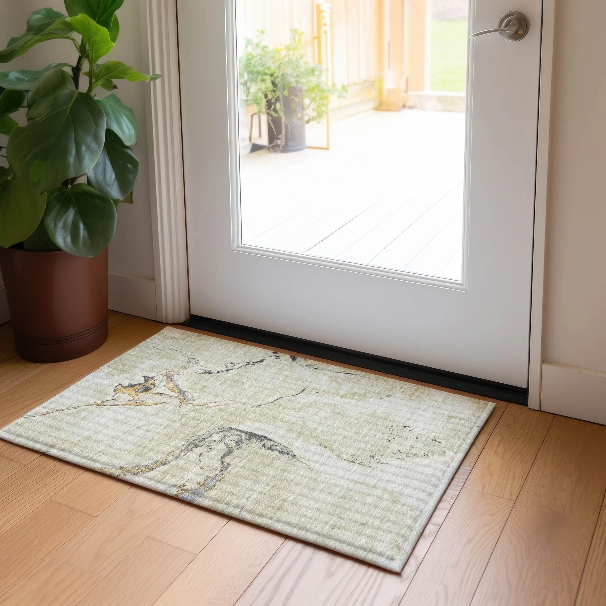 Machine Washable Indoor/ Outdoor Modern Abstract Chantille Rug
