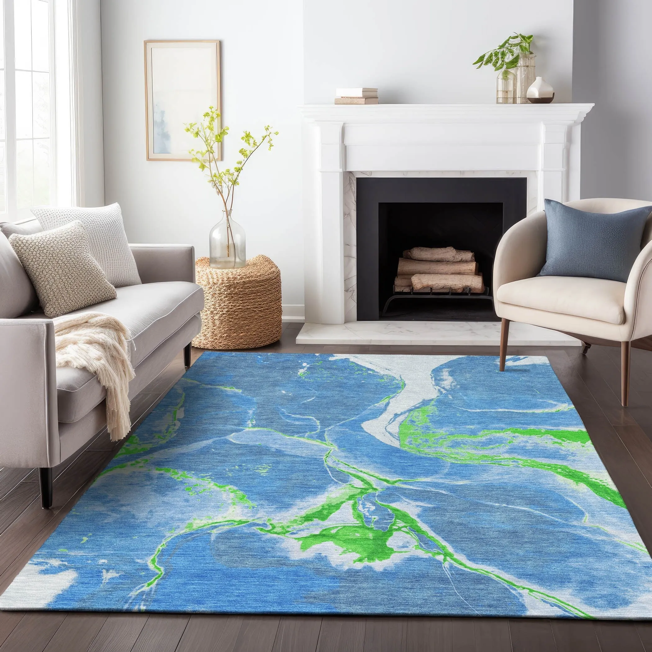 Machine Washable Indoor/ Outdoor Modern Abstract Chantille Rug