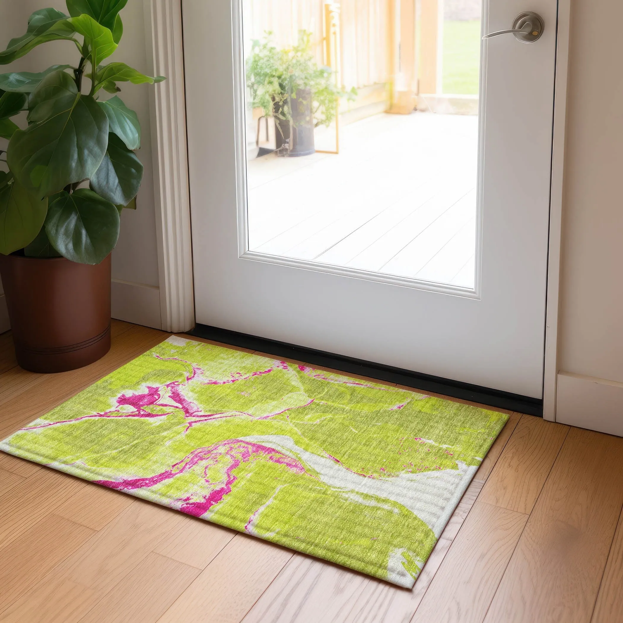 Machine Washable Indoor/ Outdoor Modern Abstract Chantille Rug