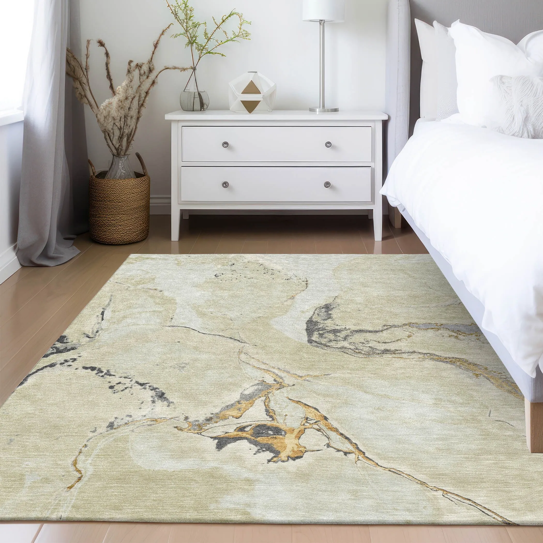 Machine Washable Indoor/ Outdoor Modern Abstract Chantille Rug