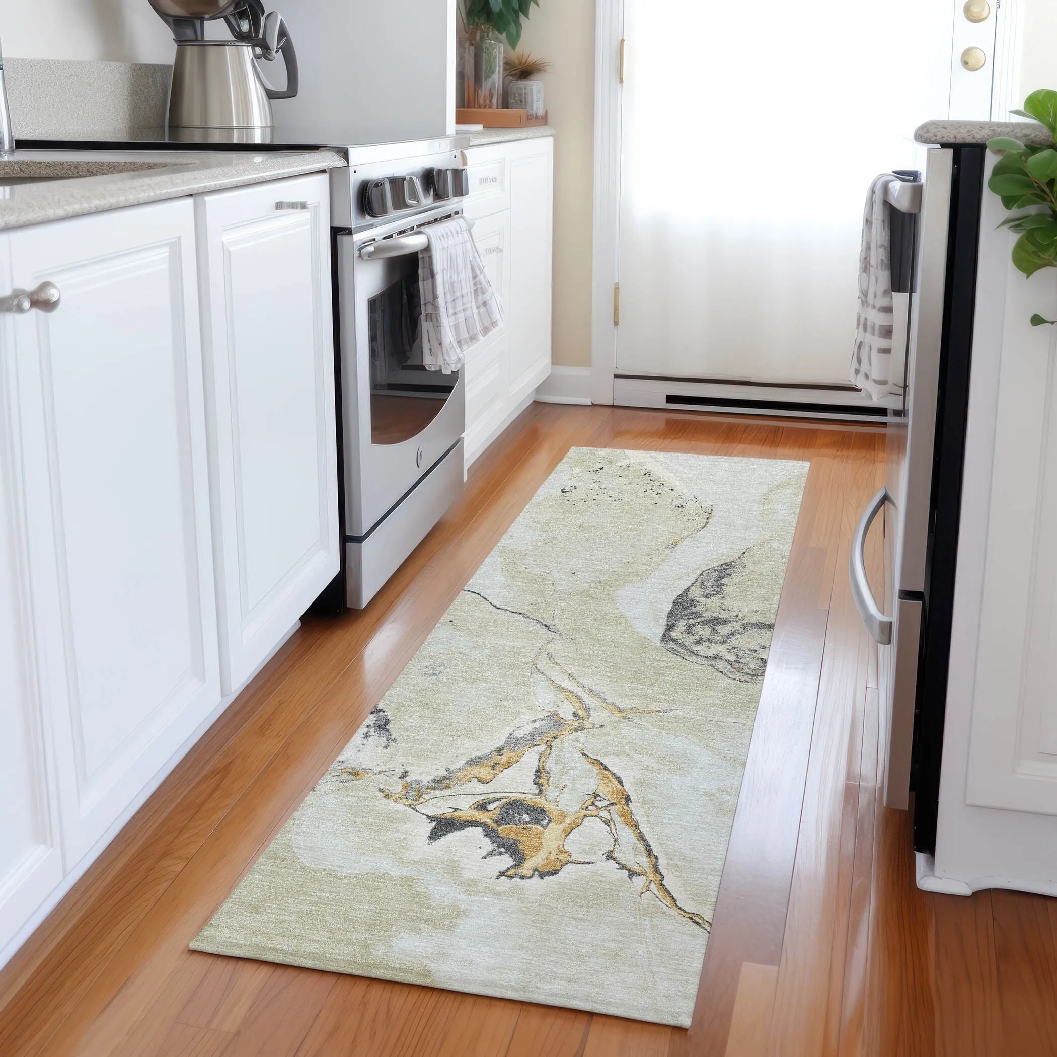 Machine Washable Indoor/ Outdoor Modern Abstract Chantille Rug