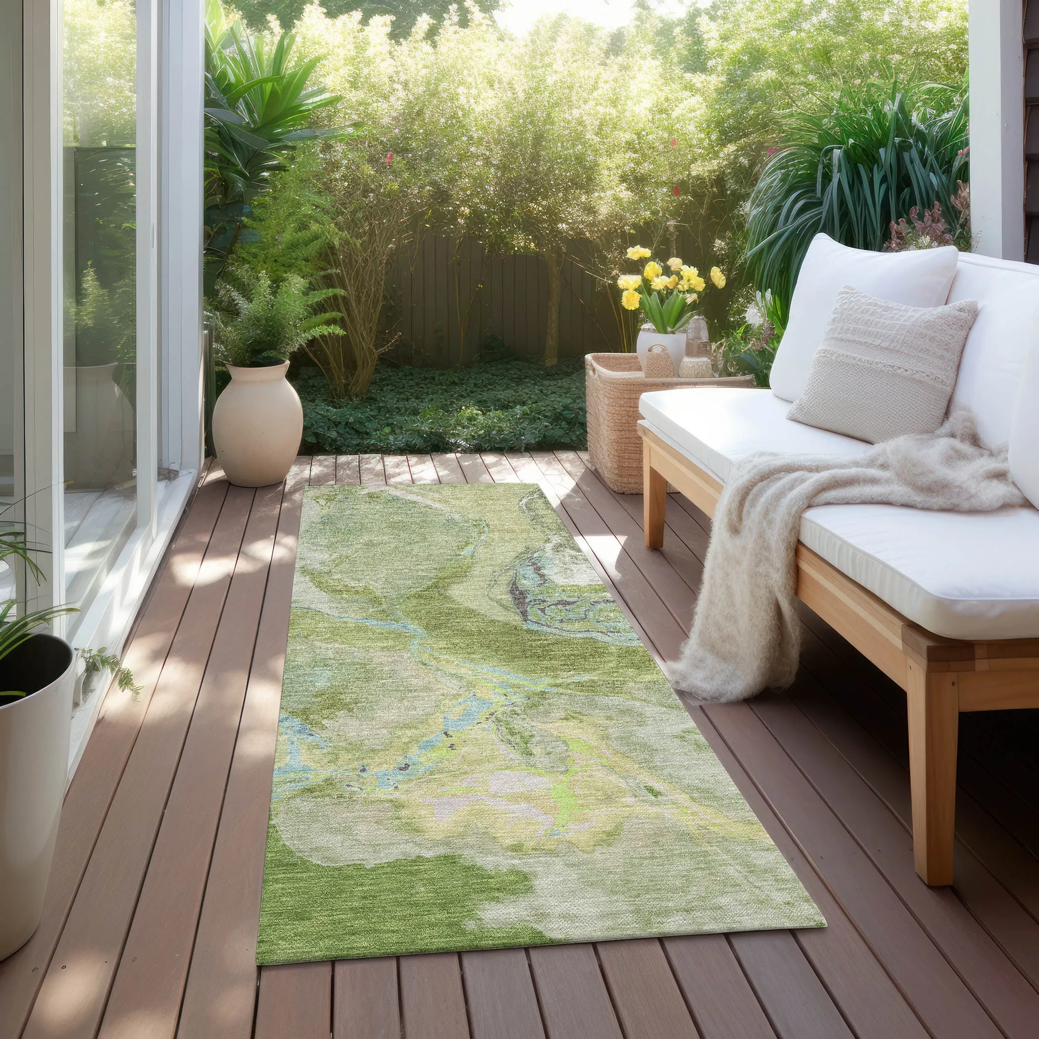 Machine Washable Indoor/ Outdoor Modern Abstract Chantille Rug