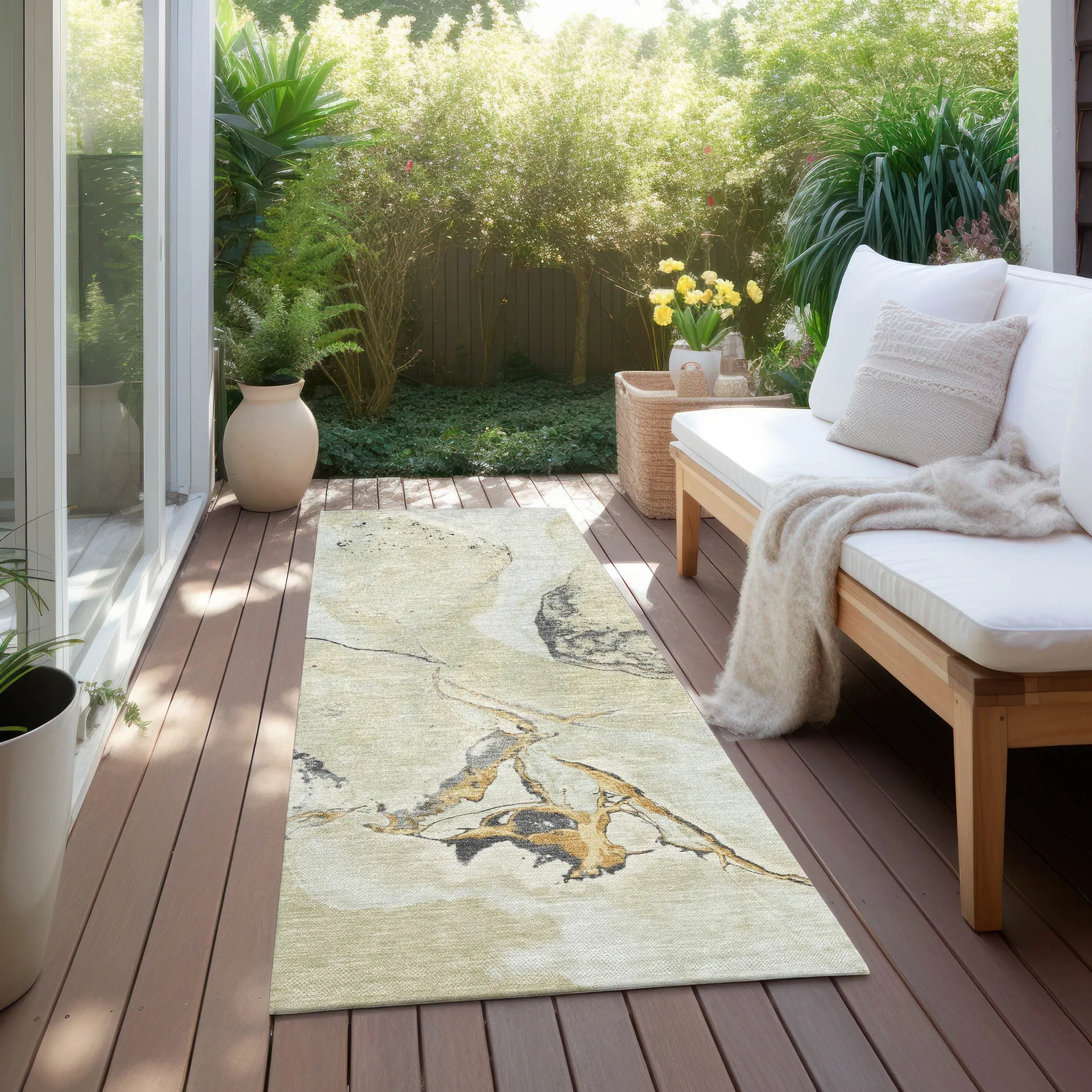 Machine Washable Indoor/ Outdoor Modern Abstract Chantille Rug