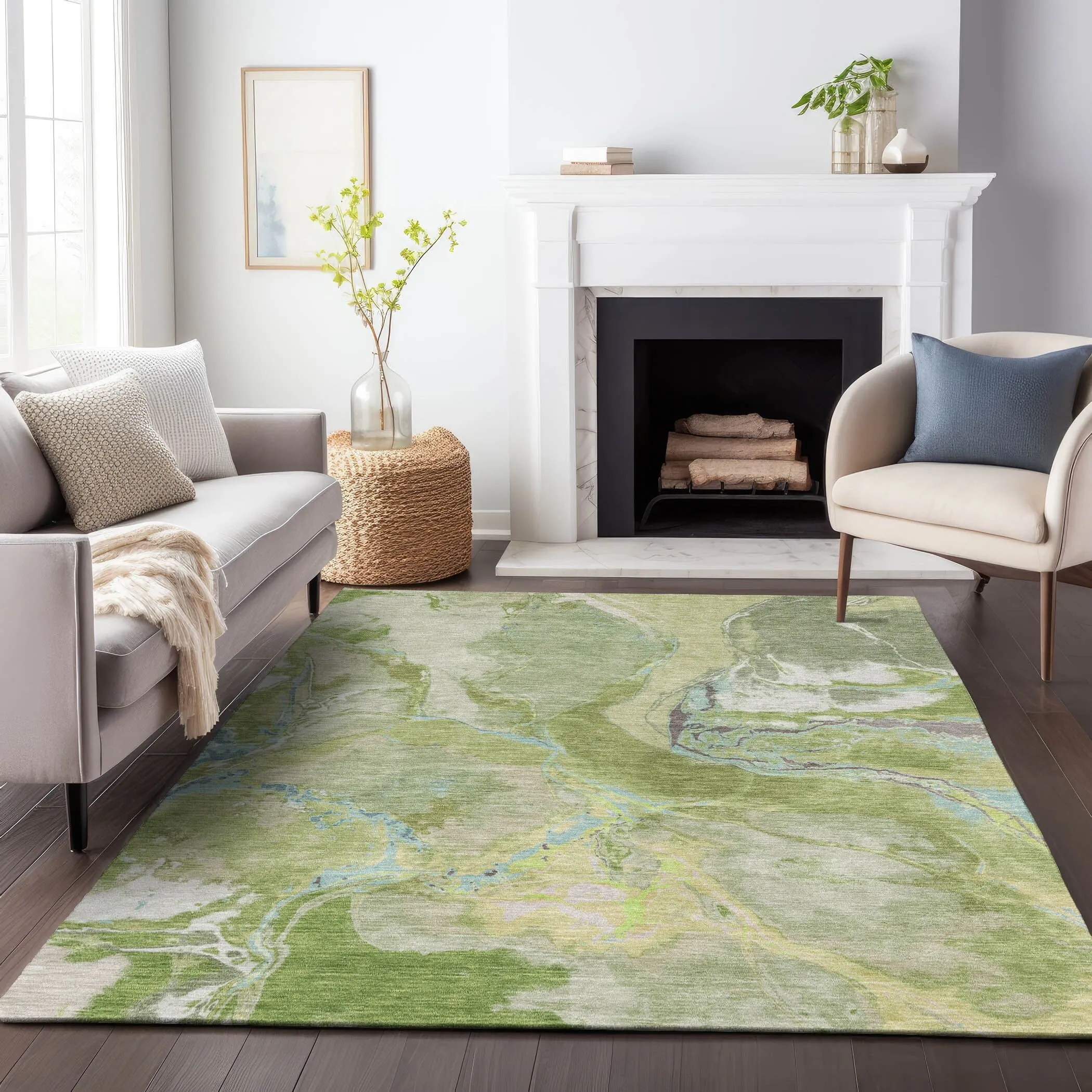 Machine Washable Indoor/ Outdoor Modern Abstract Chantille Rug