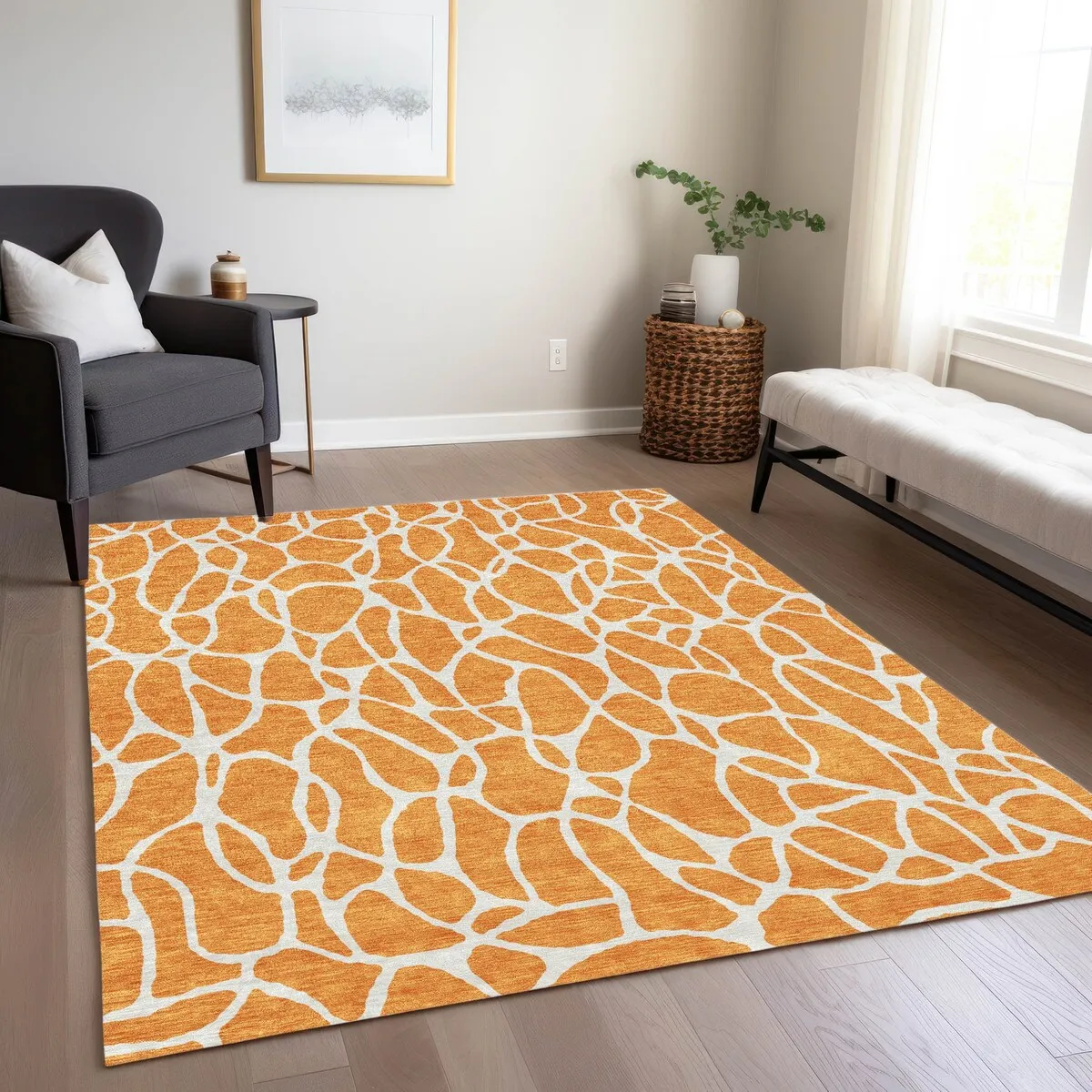 Machine Washable Indoor/ Outdoor Modern Chantille Rug