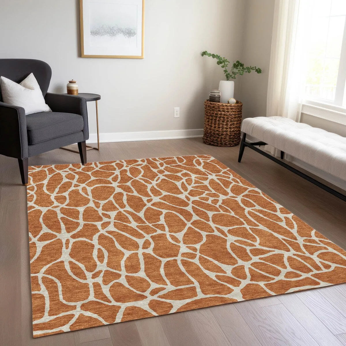 Machine Washable Indoor/ Outdoor Modern Chantille Rug