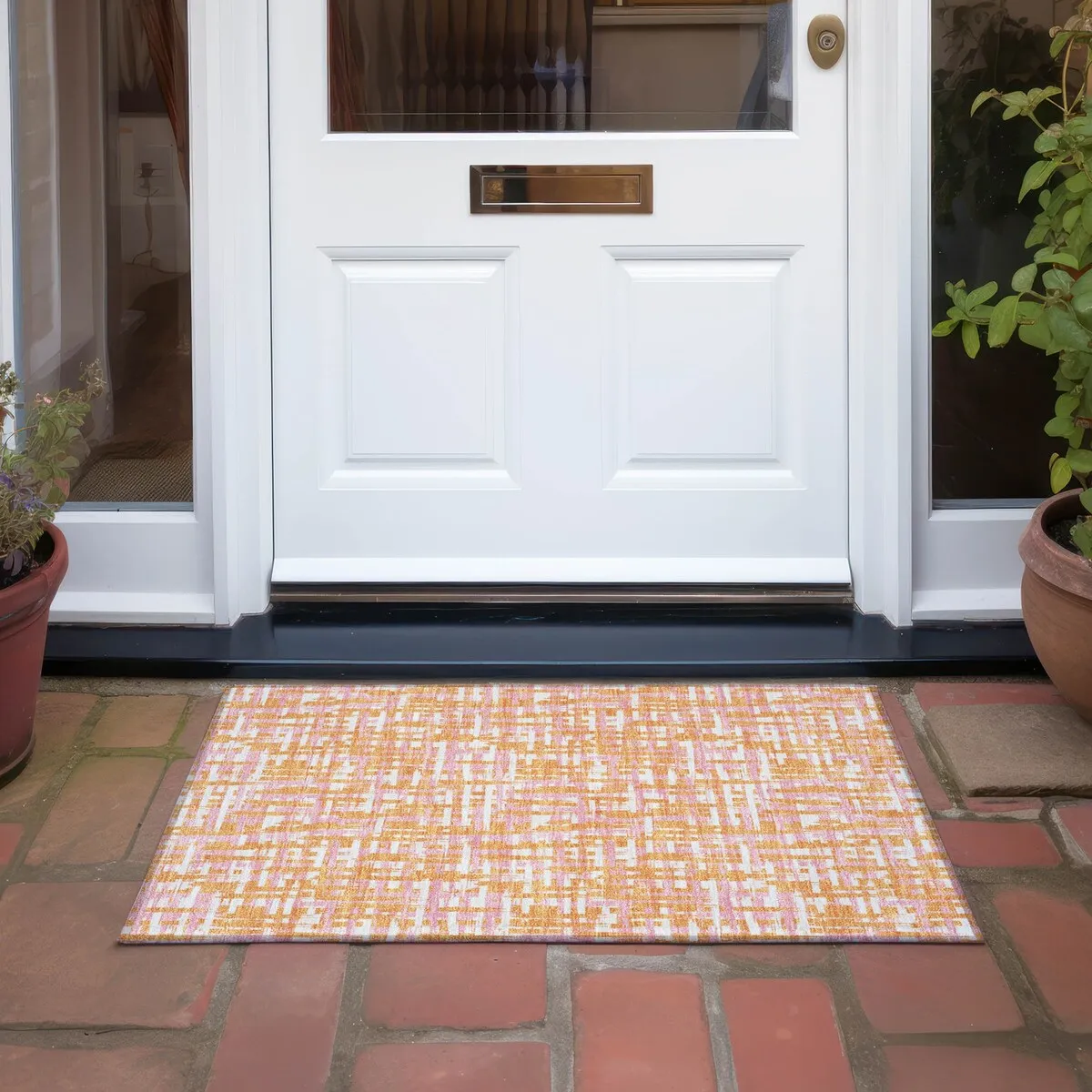 Machine Washable Indoor/ Outdoor Modern Crosshatch Chantille Rug