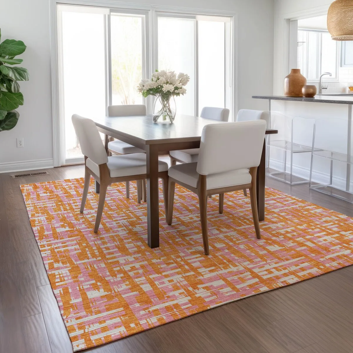 Machine Washable Indoor/ Outdoor Modern Crosshatch Chantille Rug