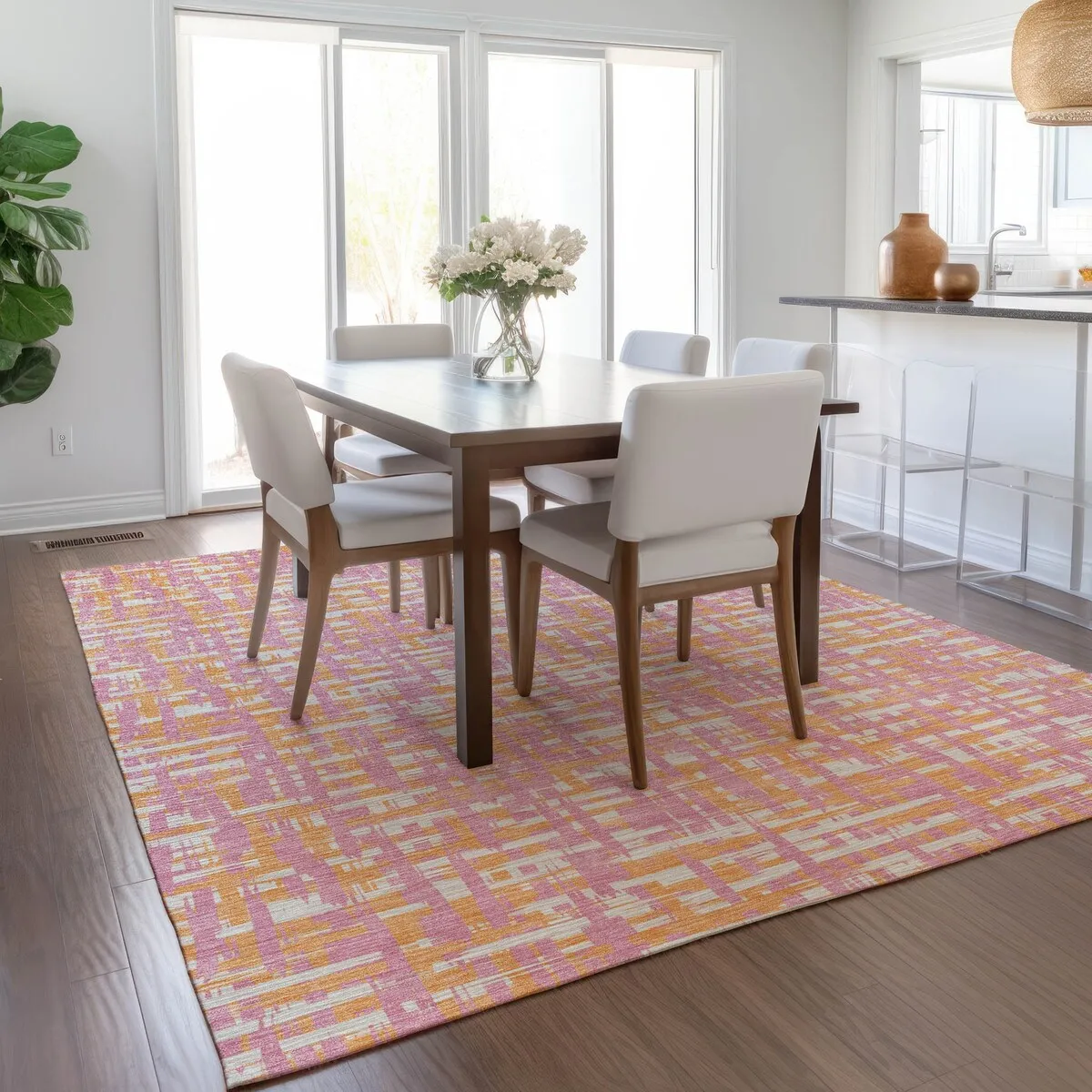 Machine Washable Indoor/ Outdoor Modern Crosshatch Chantille Rug