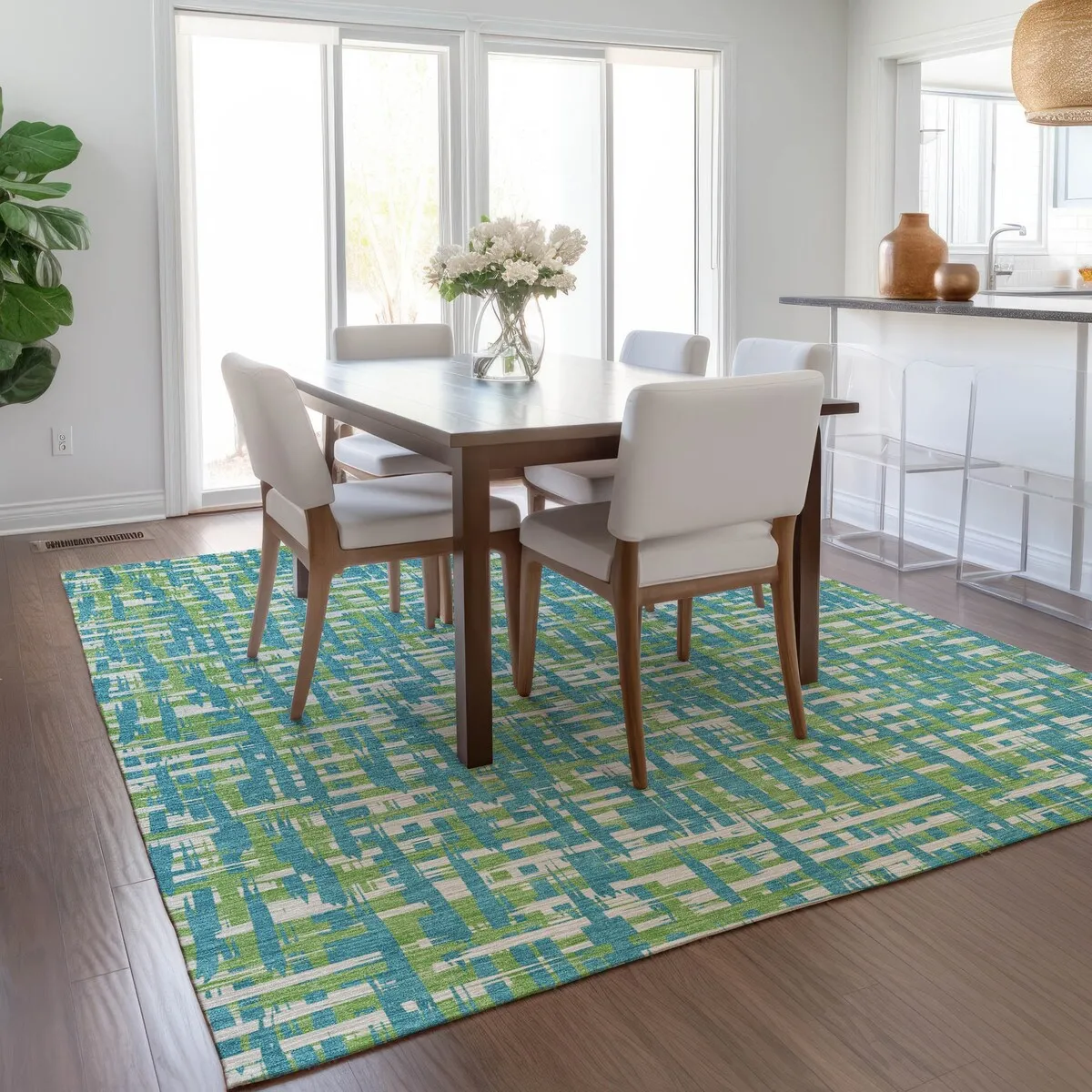 Machine Washable Indoor/ Outdoor Modern Crosshatch Chantille Rug