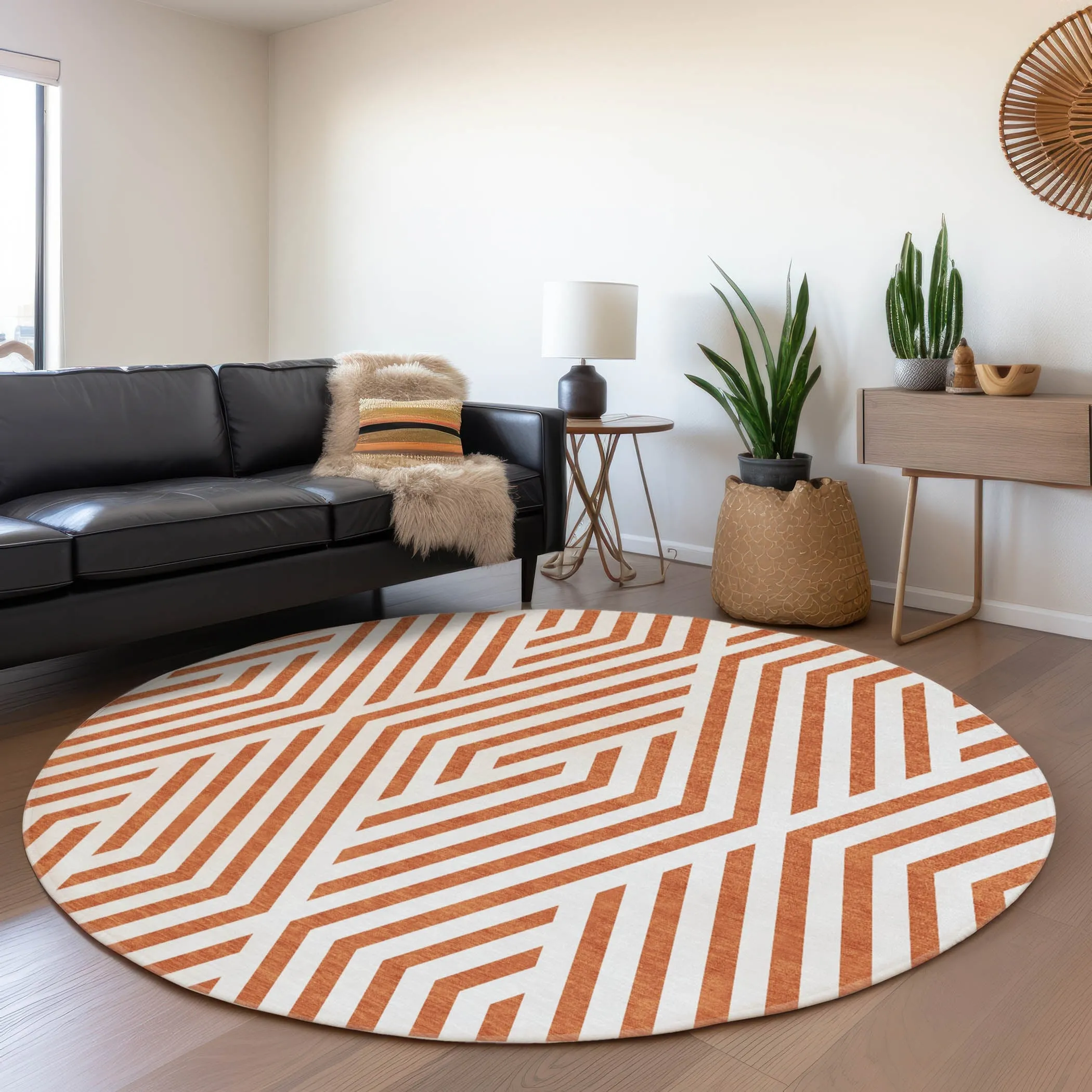 Machine Washable Indoor/ Outdoor Modern Diamonds Chantille Rug