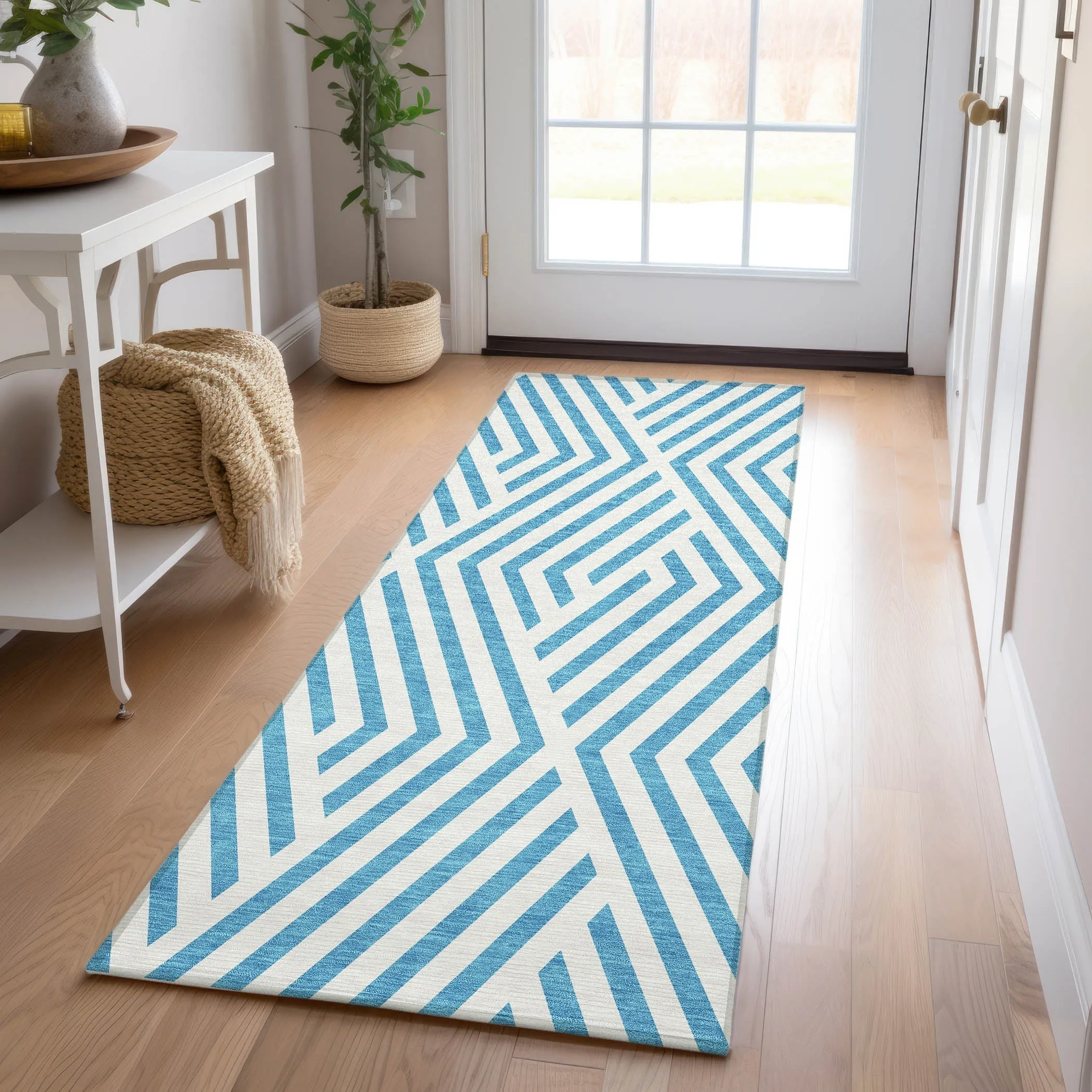 Machine Washable Indoor/ Outdoor Modern Diamonds Chantille Rug