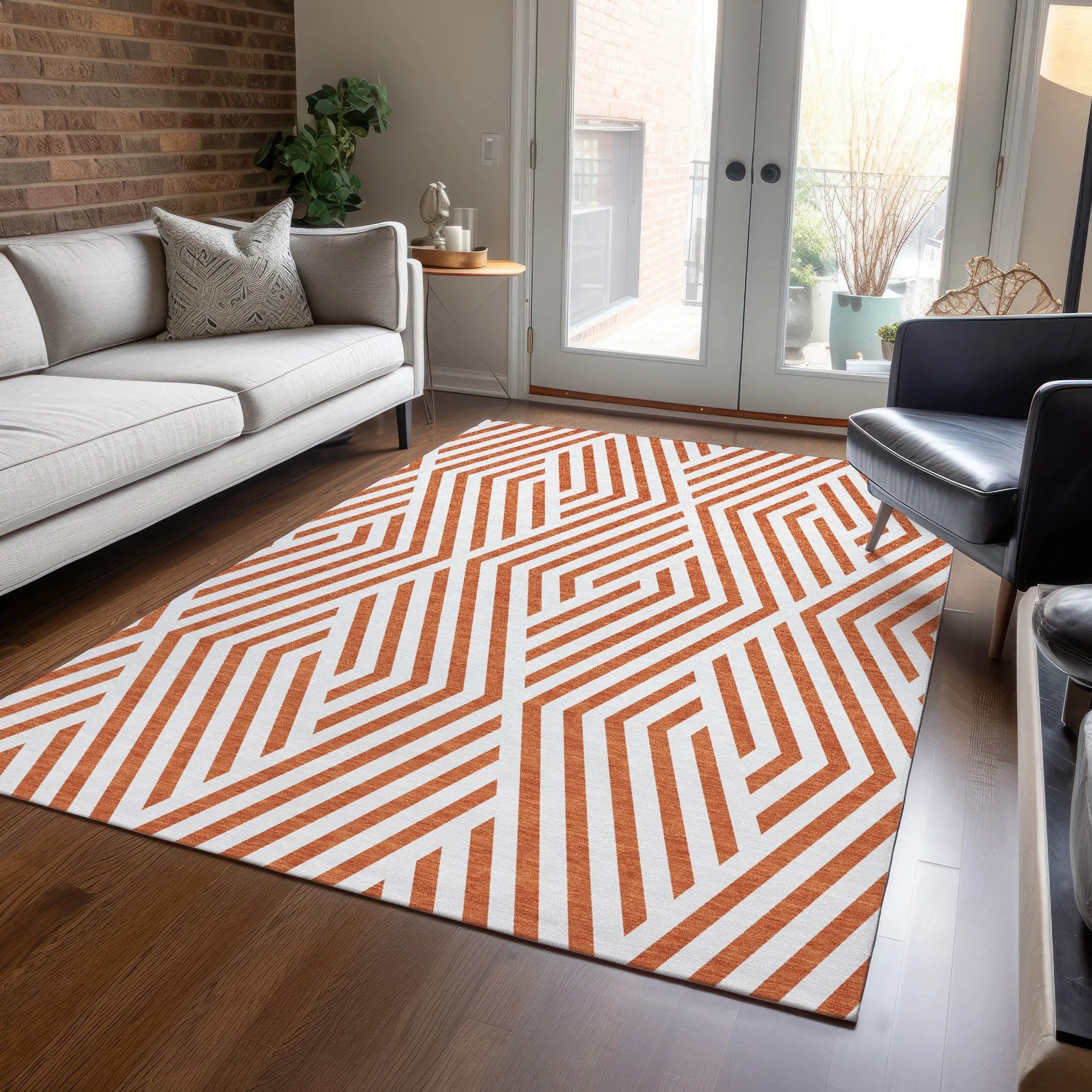 Machine Washable Indoor/ Outdoor Modern Diamonds Chantille Rug
