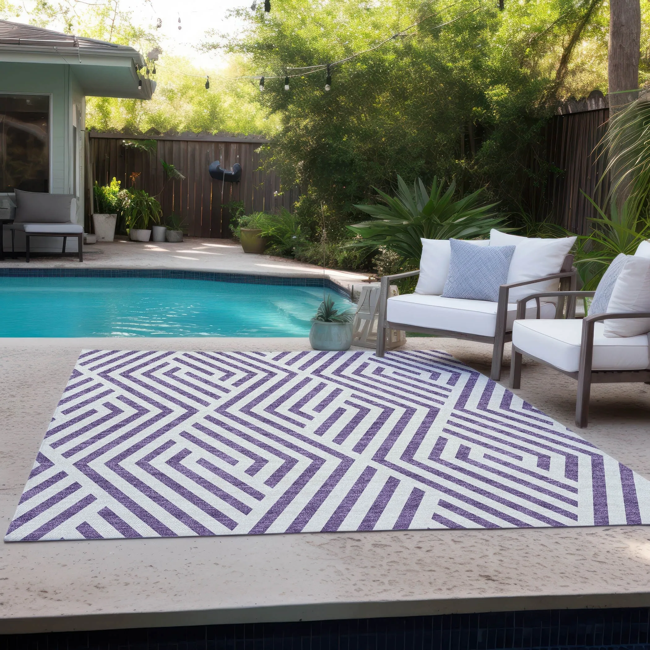 Machine Washable Indoor/ Outdoor Modern Diamonds Chantille Rug