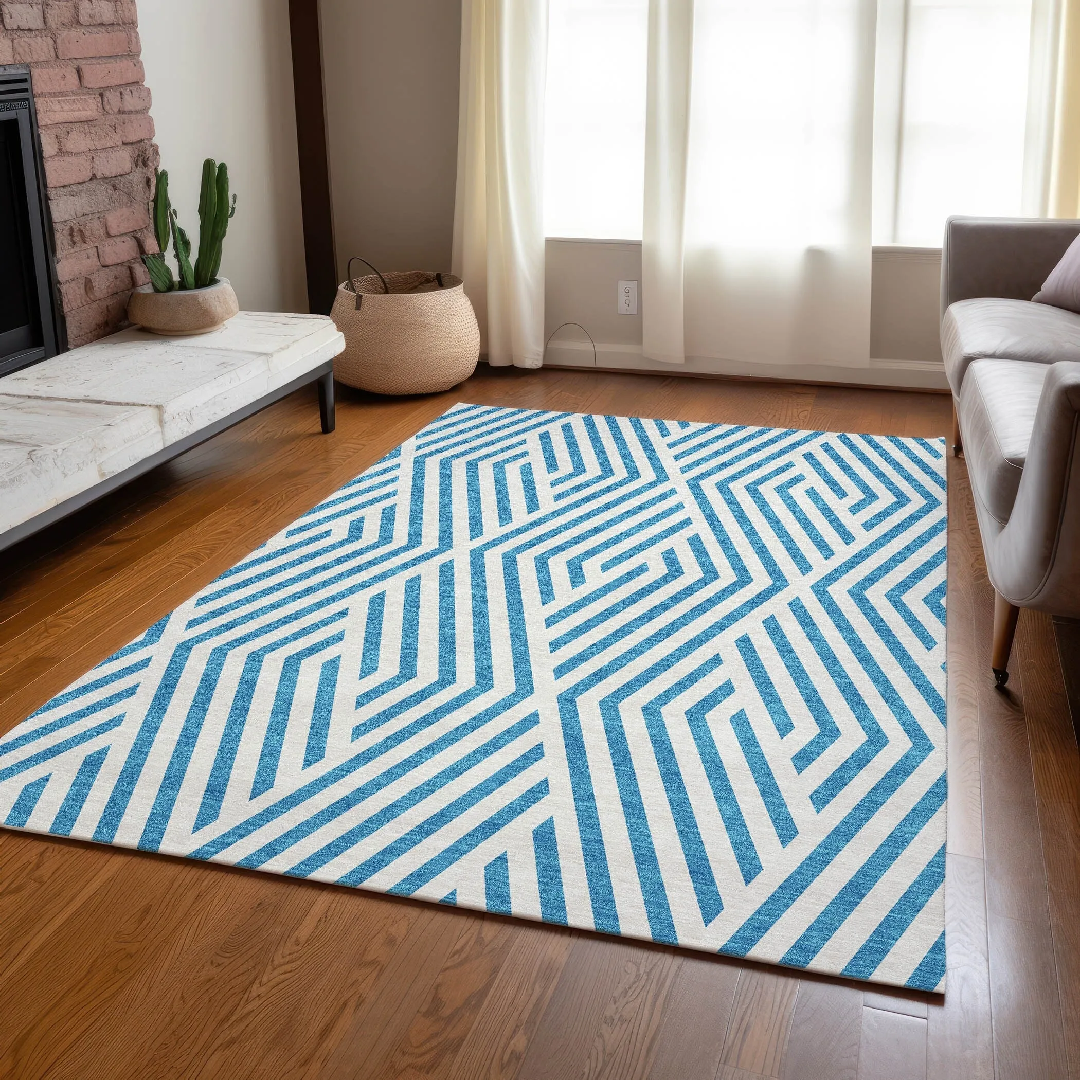 Machine Washable Indoor/ Outdoor Modern Diamonds Chantille Rug