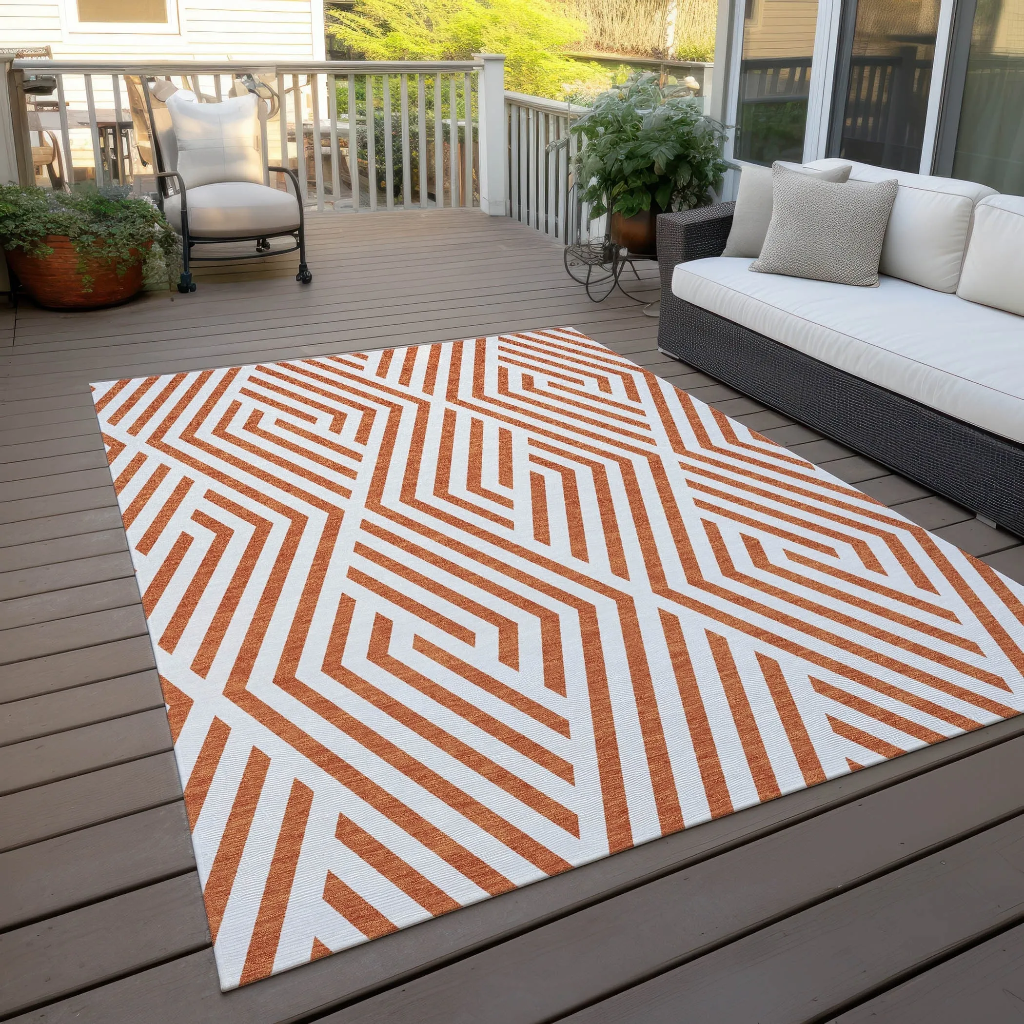 Machine Washable Indoor/ Outdoor Modern Diamonds Chantille Rug