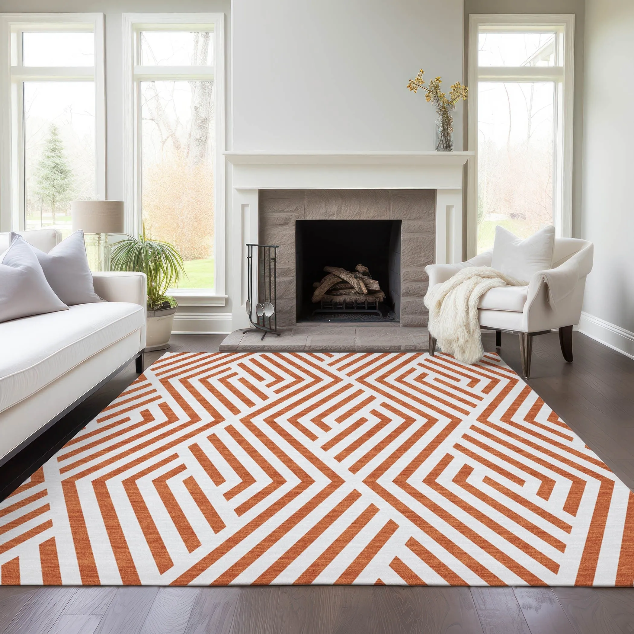 Machine Washable Indoor/ Outdoor Modern Diamonds Chantille Rug