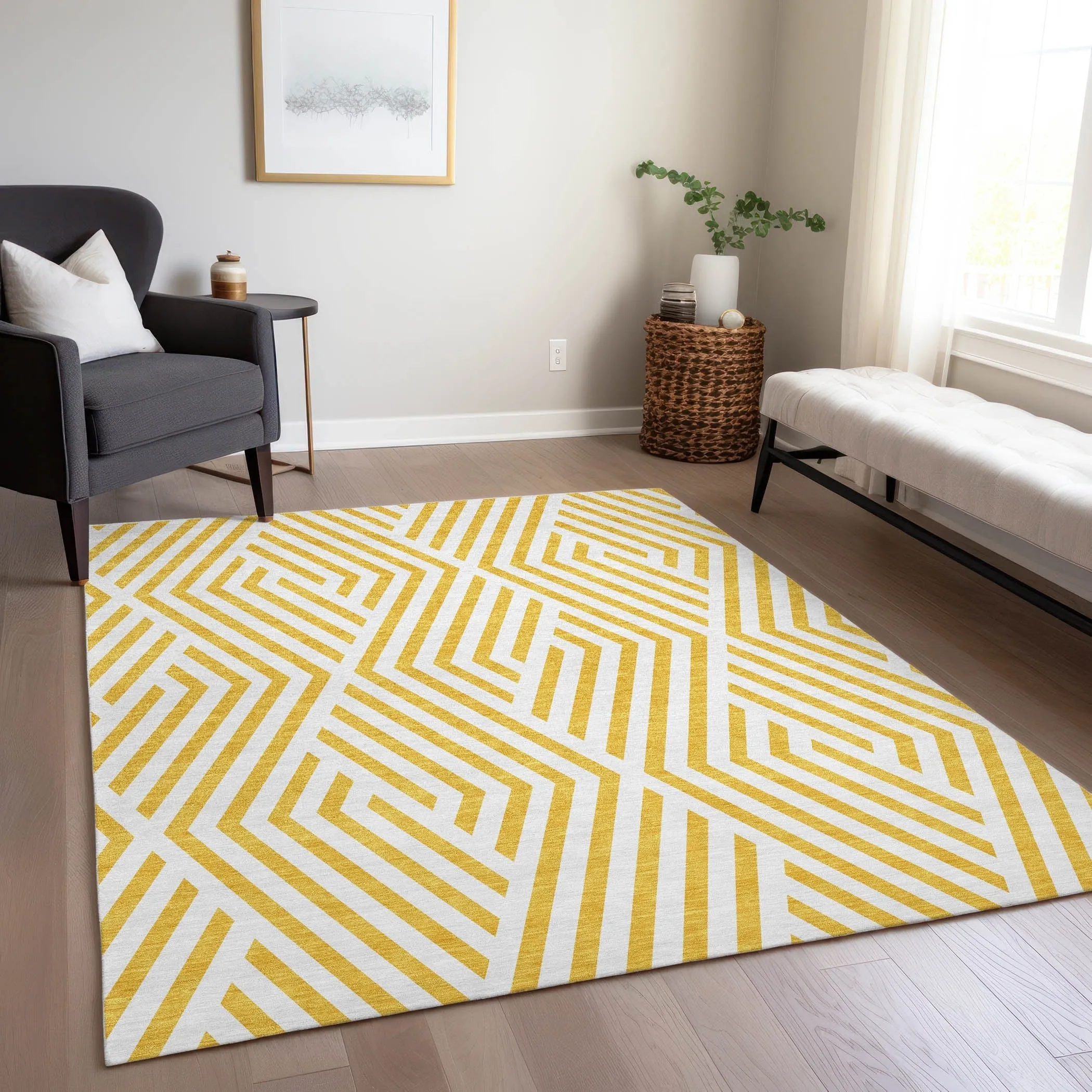 Machine Washable Indoor/ Outdoor Modern Diamonds Chantille Rug