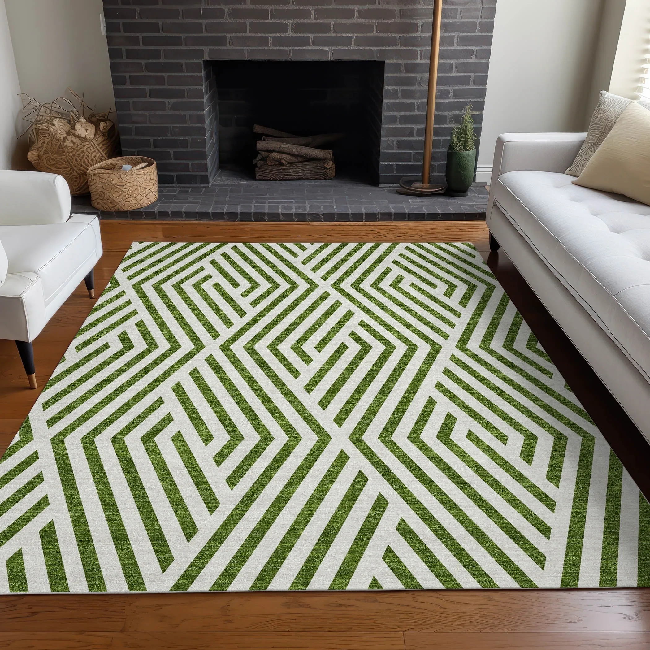 Machine Washable Indoor/ Outdoor Modern Diamonds Chantille Rug