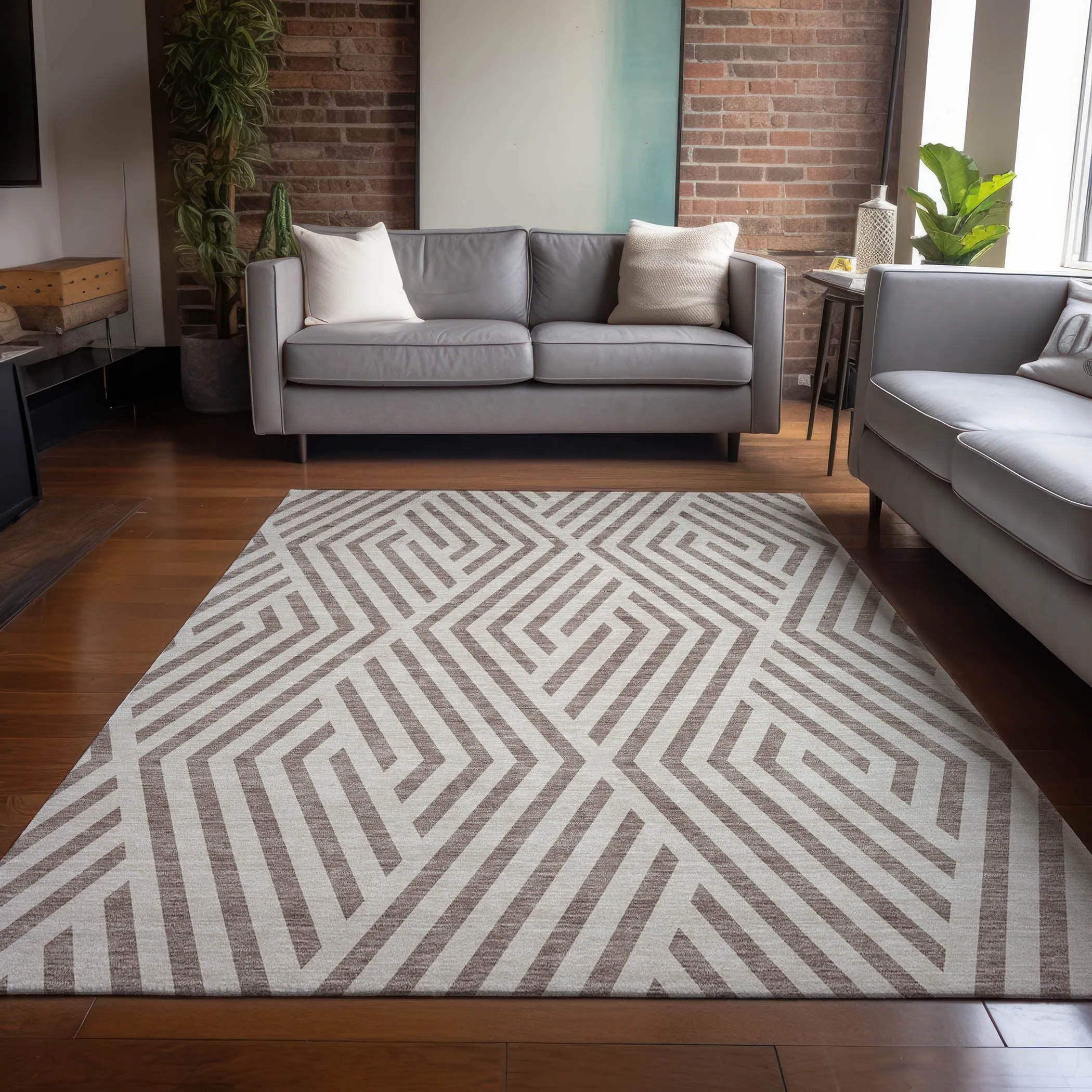 Machine Washable Indoor/ Outdoor Modern Diamonds Chantille Rug