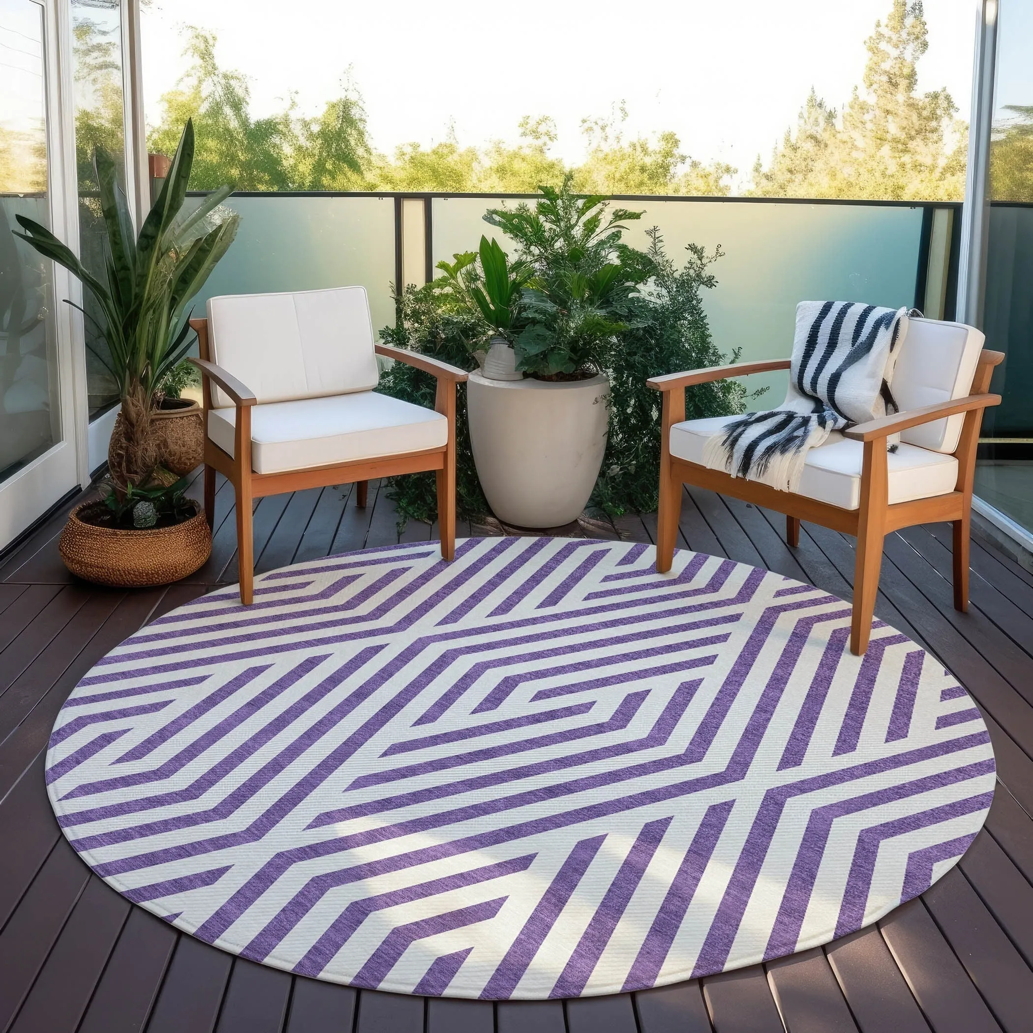 Machine Washable Indoor/ Outdoor Modern Diamonds Chantille Rug