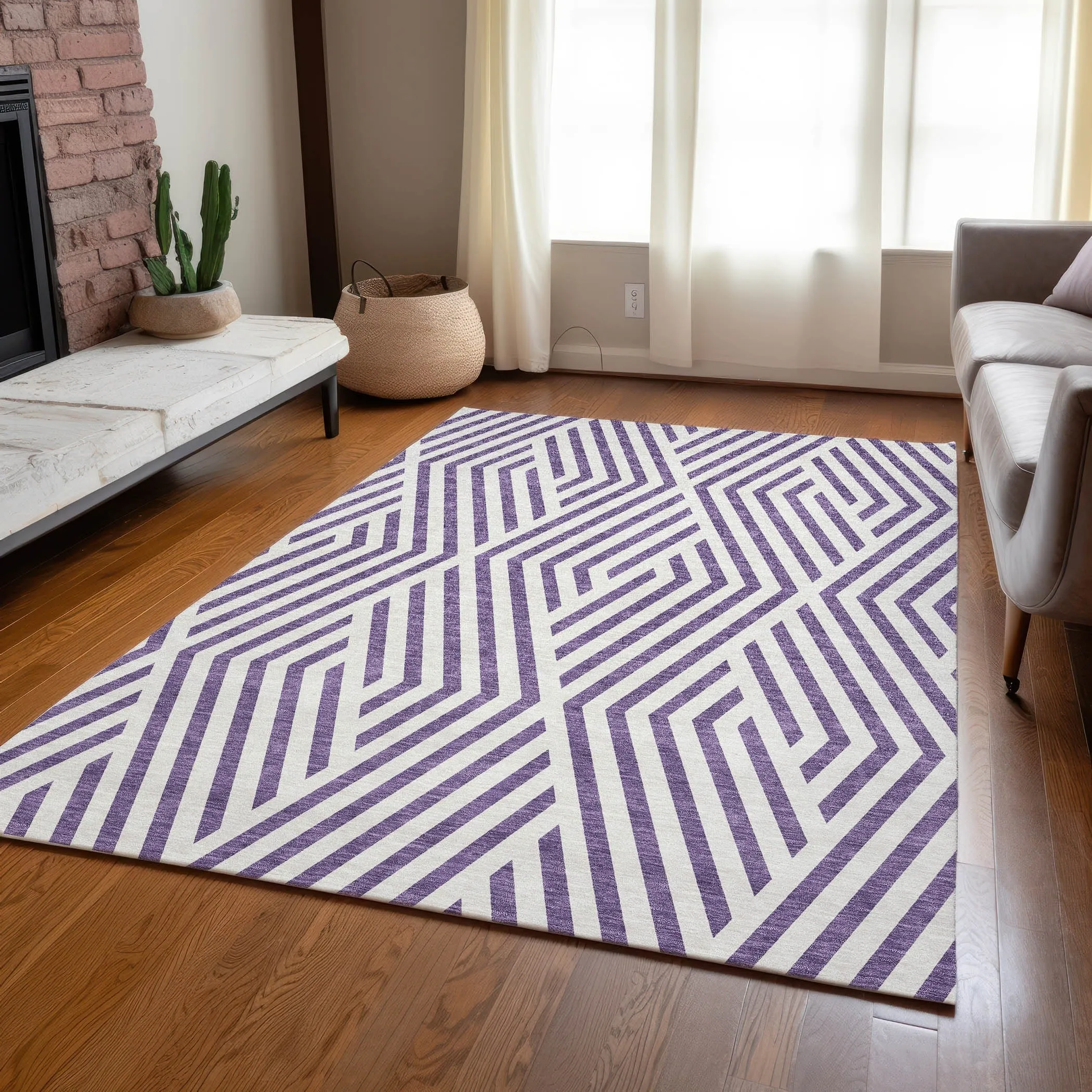 Machine Washable Indoor/ Outdoor Modern Diamonds Chantille Rug