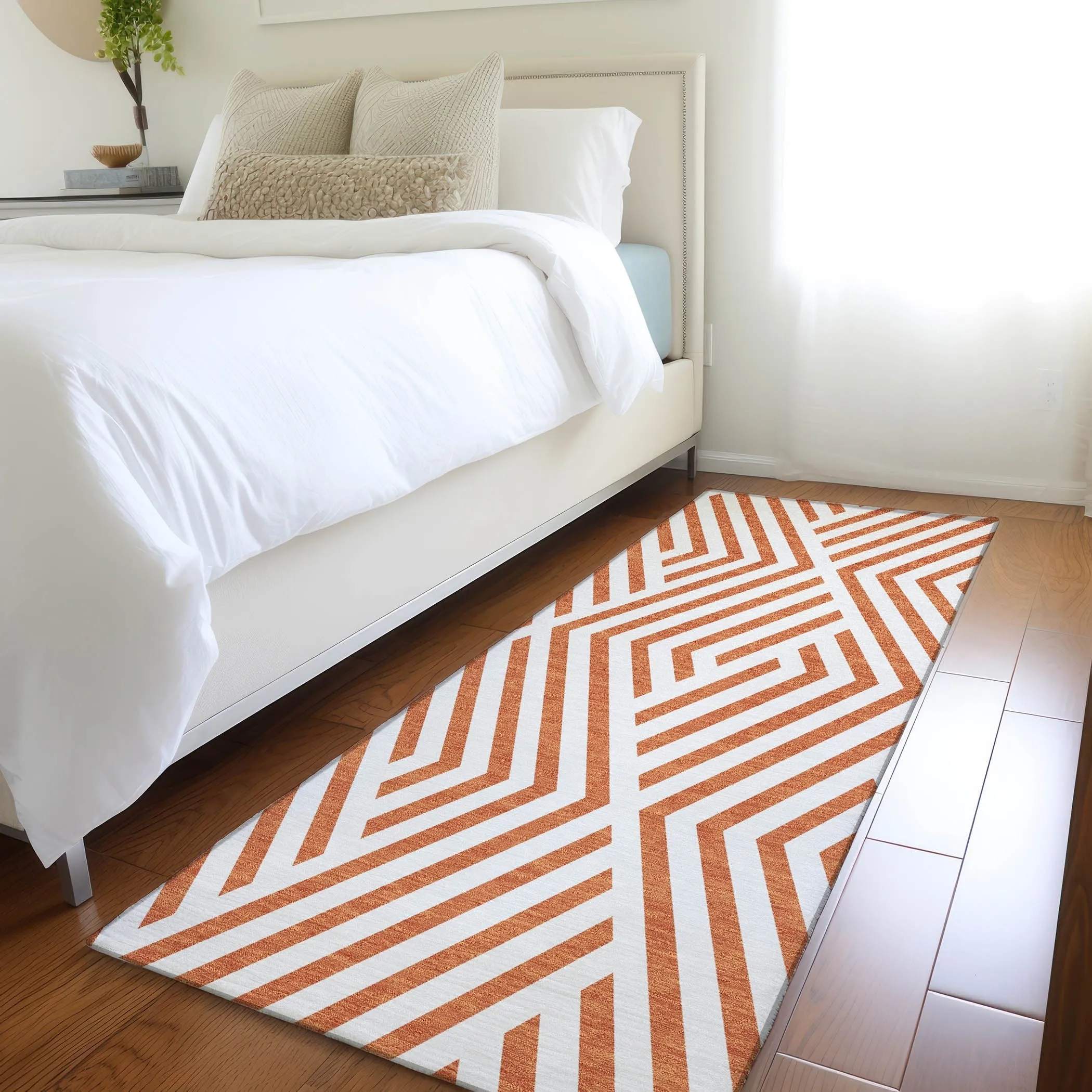 Machine Washable Indoor/ Outdoor Modern Diamonds Chantille Rug