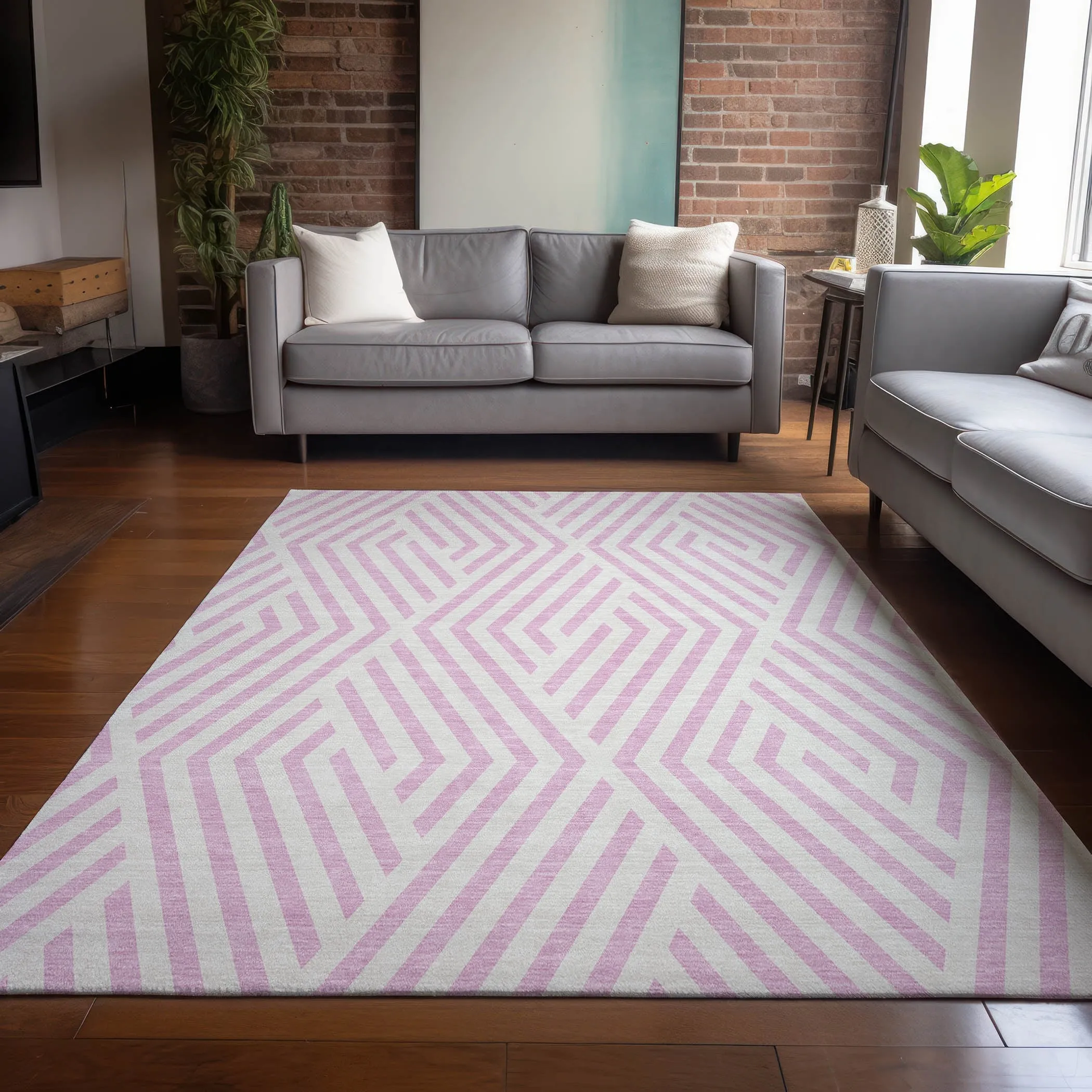 Machine Washable Indoor/ Outdoor Modern Diamonds Chantille Rug