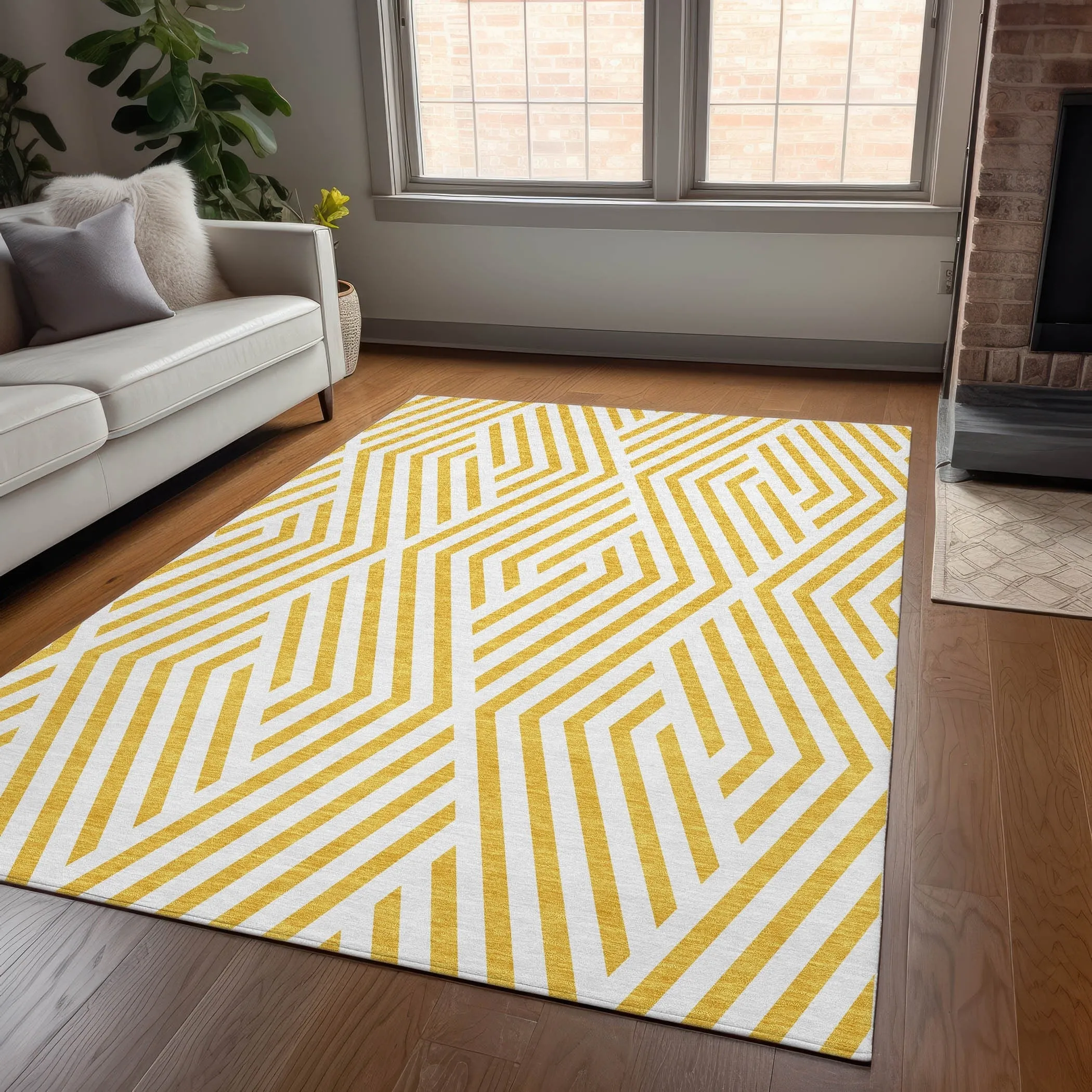 Machine Washable Indoor/ Outdoor Modern Diamonds Chantille Rug