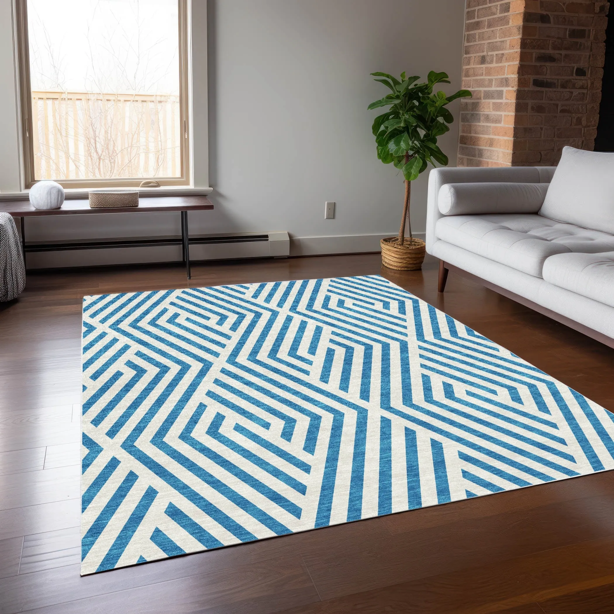 Machine Washable Indoor/ Outdoor Modern Diamonds Chantille Rug