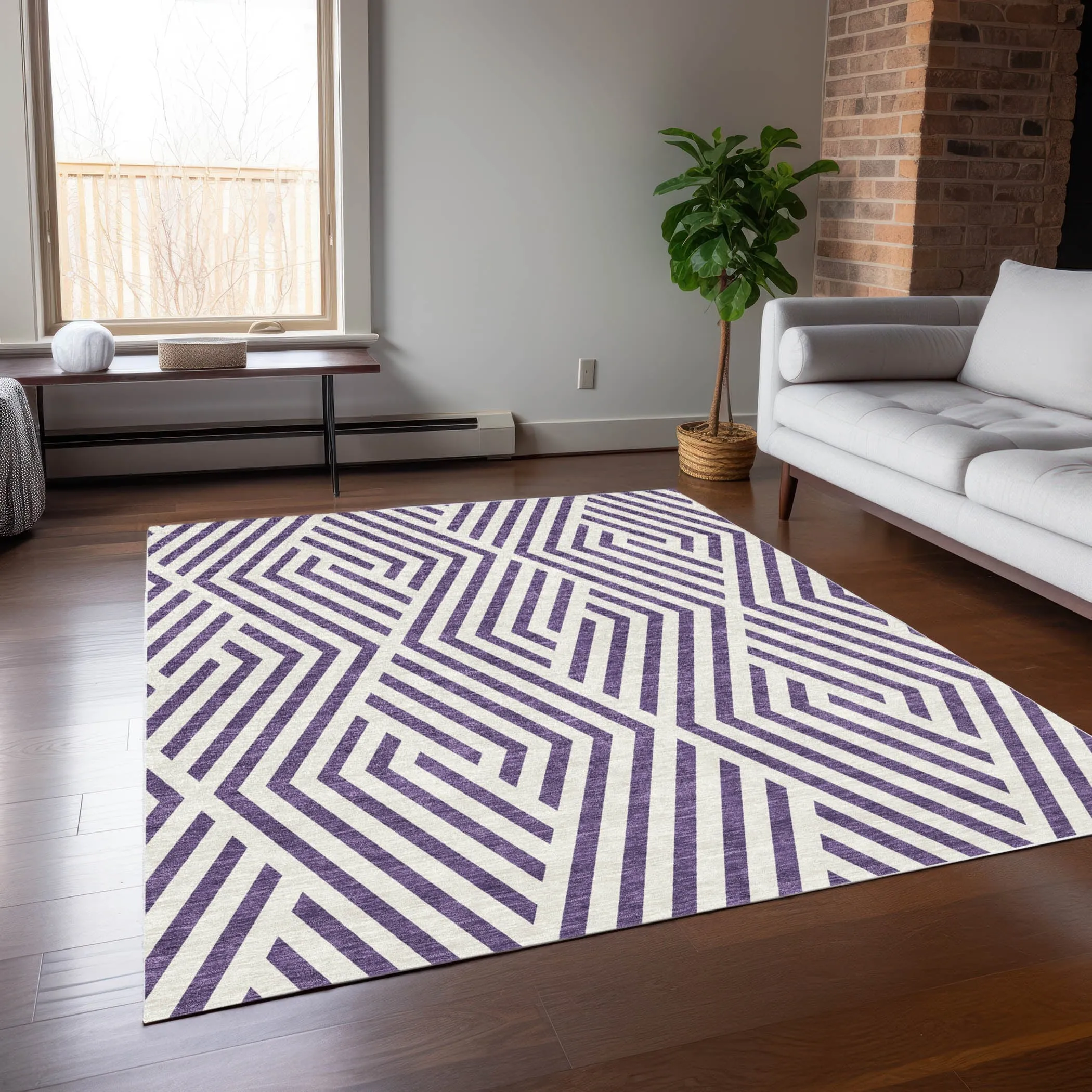 Machine Washable Indoor/ Outdoor Modern Diamonds Chantille Rug